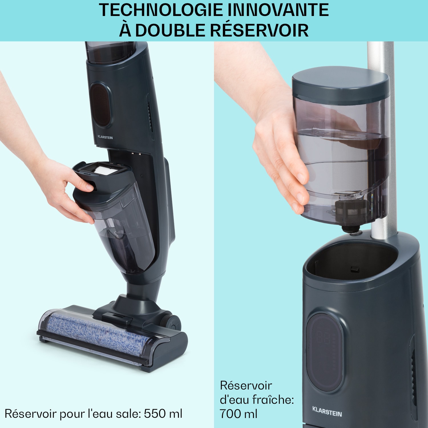 Caswell Plus nat-/droogzuiger snoerloos op accu LED-display Antraciet