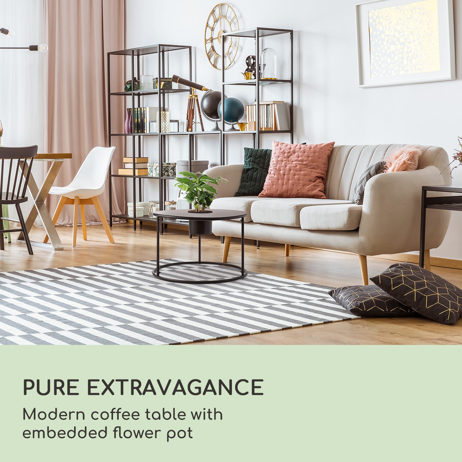 Irvine, konferenční stolek s květináčem, 60 x 38,5 cm (Ø x V), práškově lakovaná ocel Černá