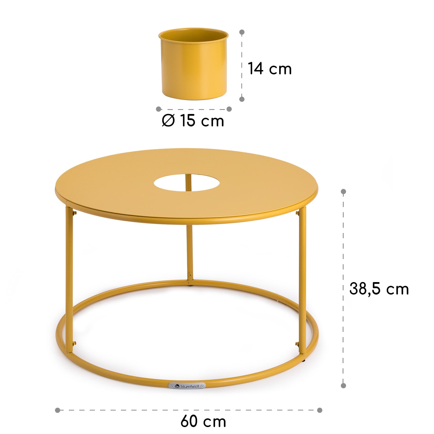Irvine, konferenčný stolík s kvetináčom, 60 x 38,5 cm (Ø x V), prášková oceľ 