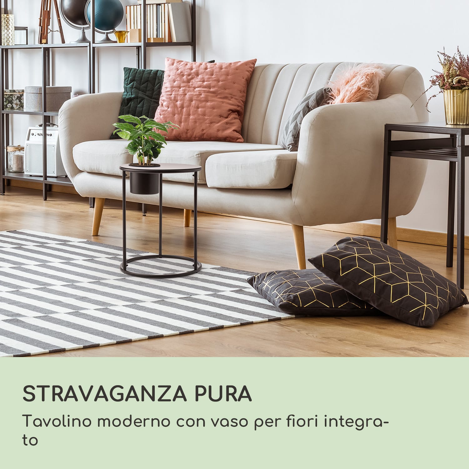 Irvine - Tavolino con vaso da fiori, 41 x 50 cm (ØxA), acciaio verniciato a polvere 