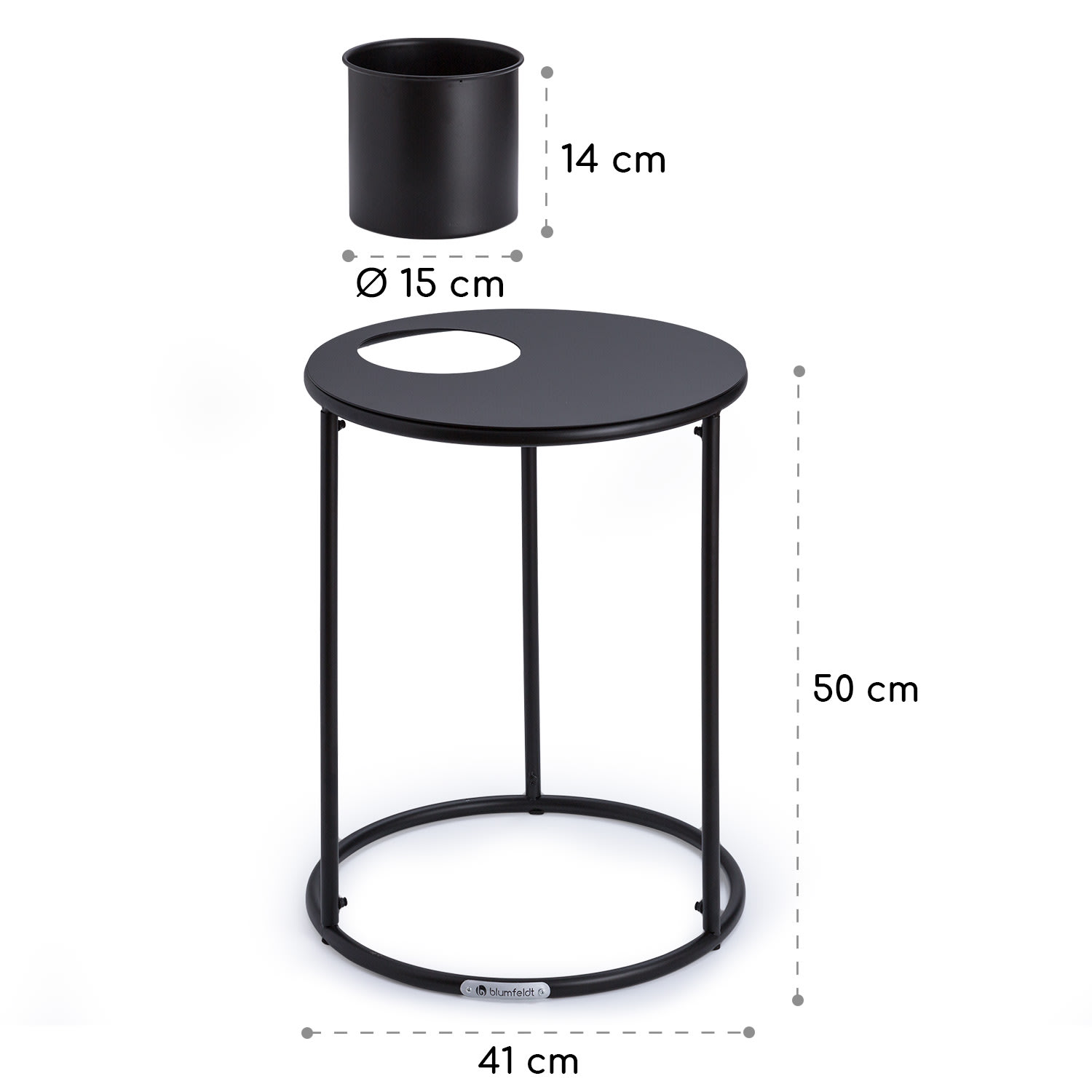 Masă laterală Irvine cu ghiveci, 41 x 50 cm (Ø x Î), oțel acoperit cu pulbere Negru