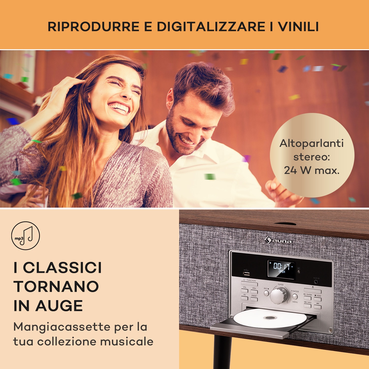 Julie Ann - Impianto stereo, CD, BT, USB, DAB+/FM, AUX-In Legno scuro