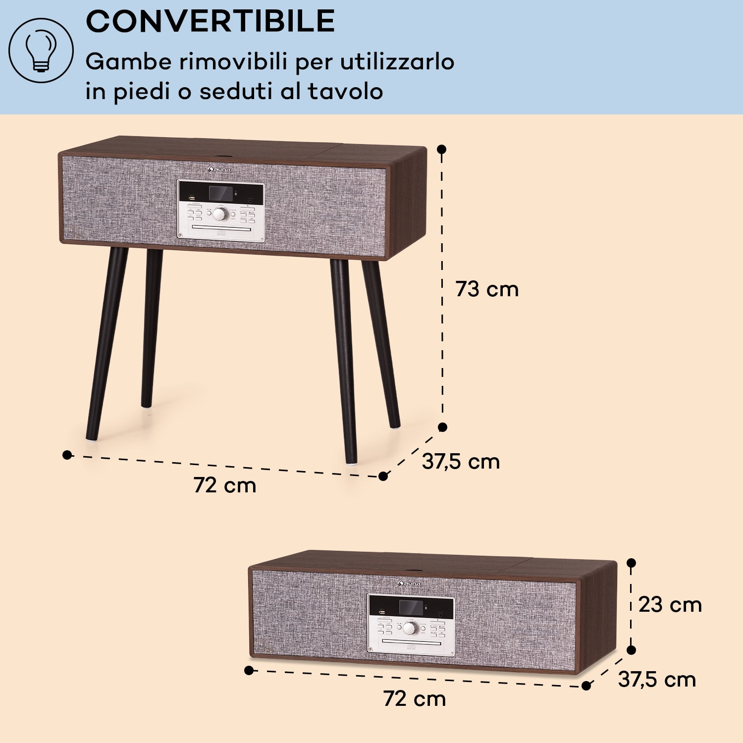 Julie Ann - Impianto stereo, CD, BT, USB, DAB+/FM, AUX-In Legno scuro