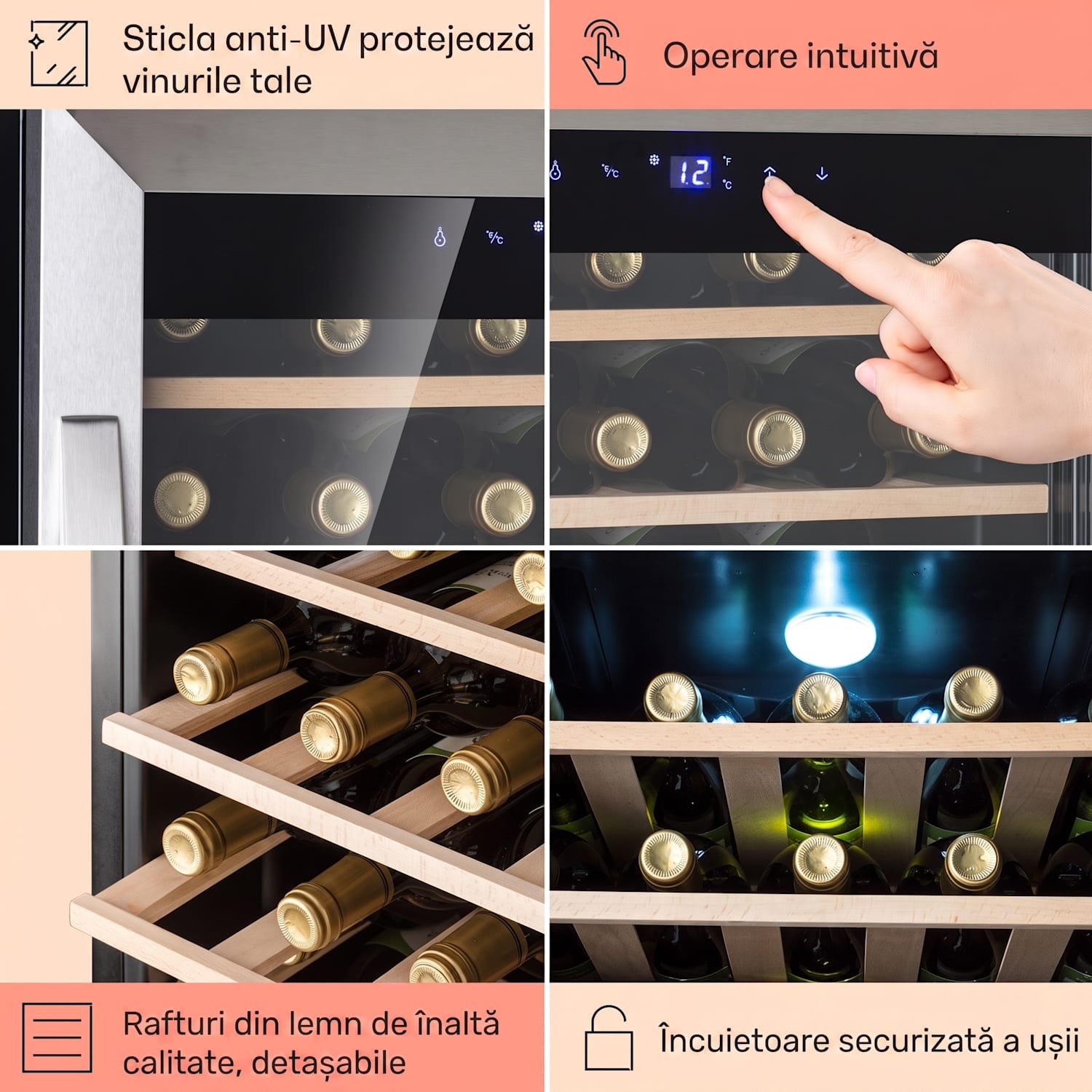 Vinamour 32 Uno, frigider pentru vin, 1 zonă, 95 l / 36 sticle, 4-18 °C, control tactil 32 de sticle | 1 | Oțel inoxidabil