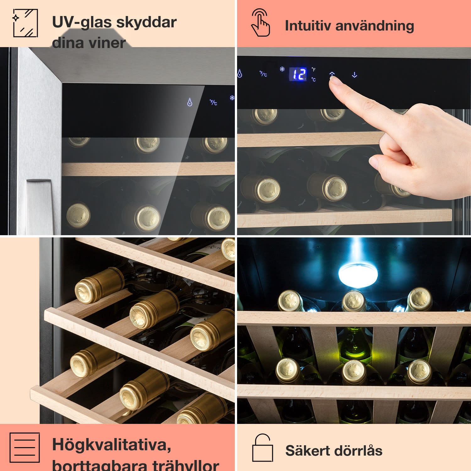 Vinamour 32 Uno Vinkylskåp 1 zon 95 l / 36 flaskor 4-18 °C touch 32 flaskor | 1 kylzon | Rostfritt Stål