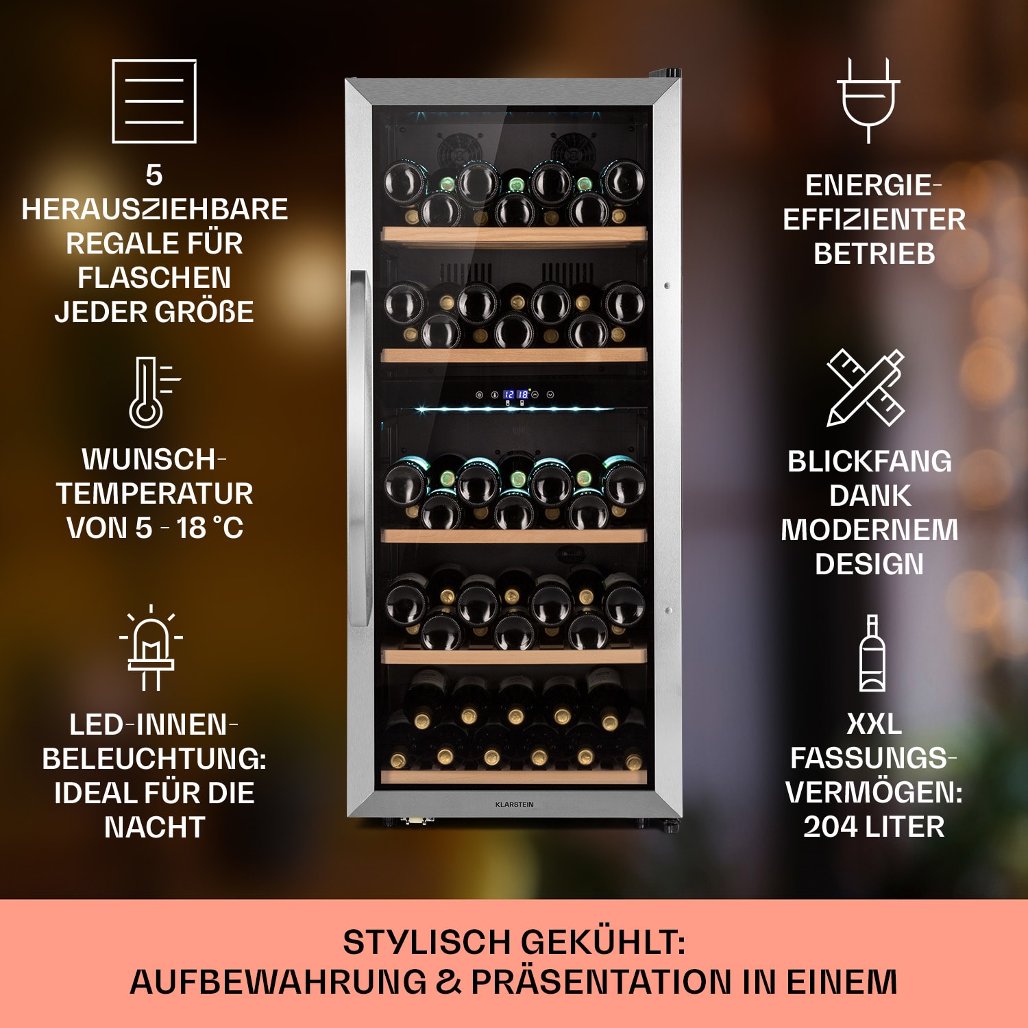 Vinamour 66 Duo Weinkühlschrank 2 Zonen 204 L/79 Flaschen 5-18°C Touch 