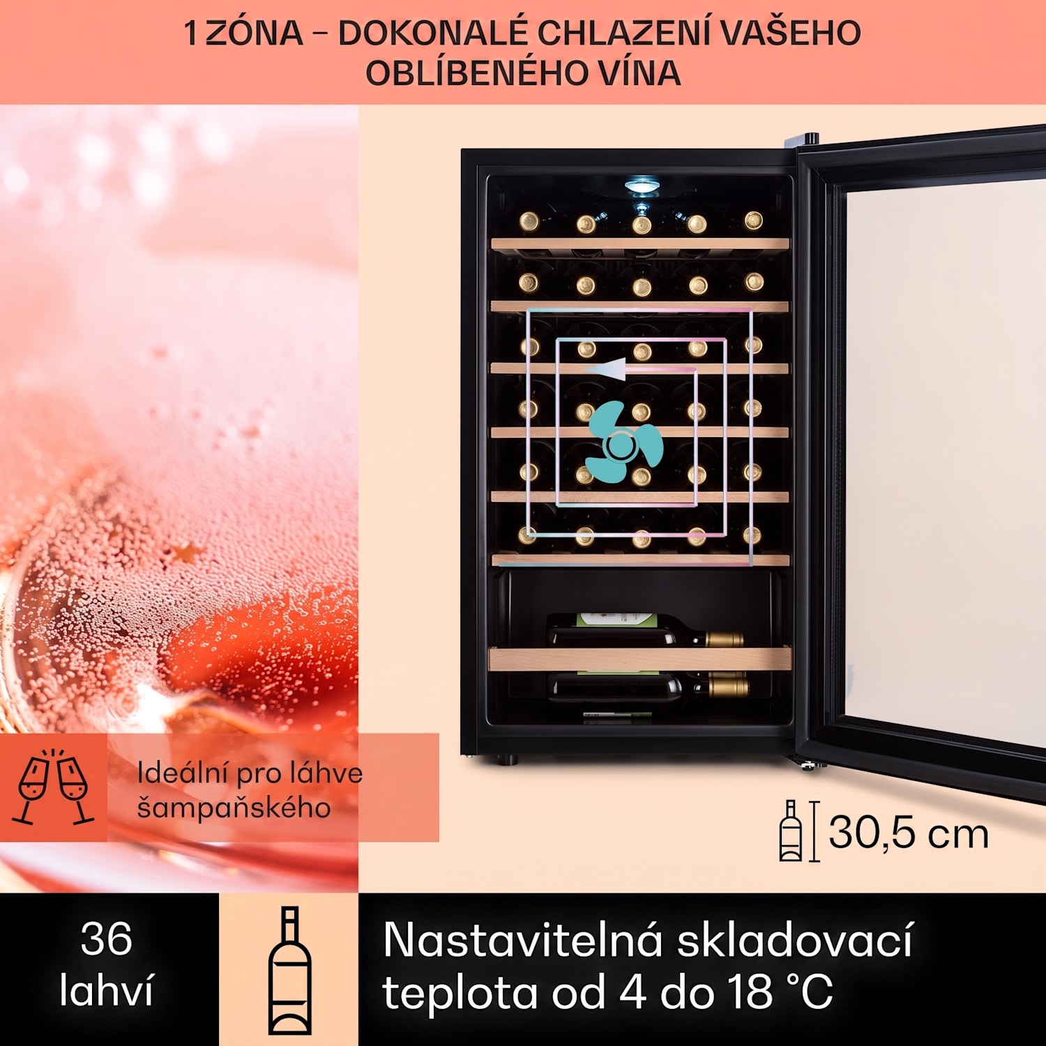 Barossa 32 Uno, vinotéka, 95 l/36 lahví, 1 zóna, dotykové ovládání 1 chladící zóna | 36 lahví
