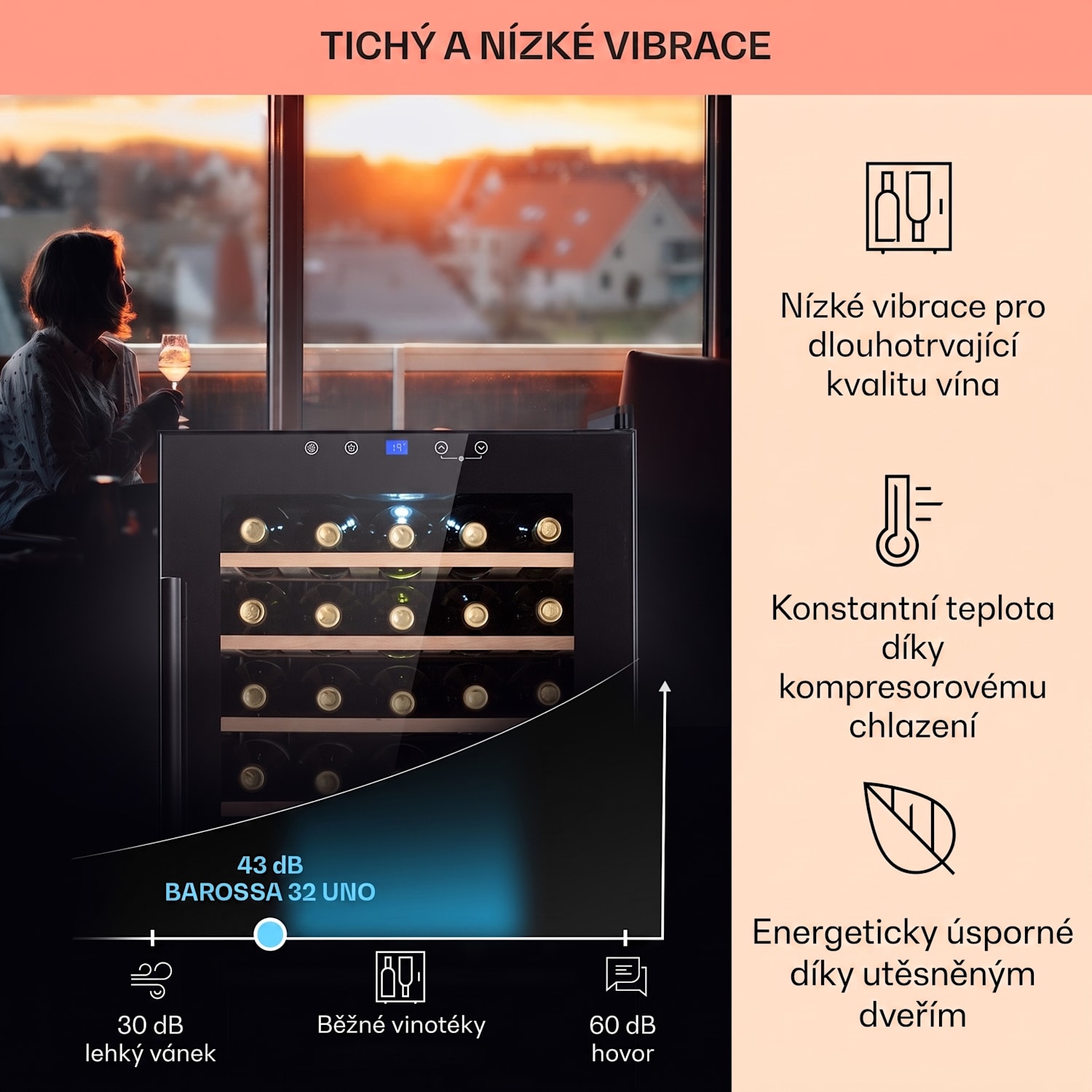 Barossa 32 Uno, vinotéka, 95 l/36 lahví, 1 zóna, dotykové ovládání 1 chladící zóna | 36 lahví
