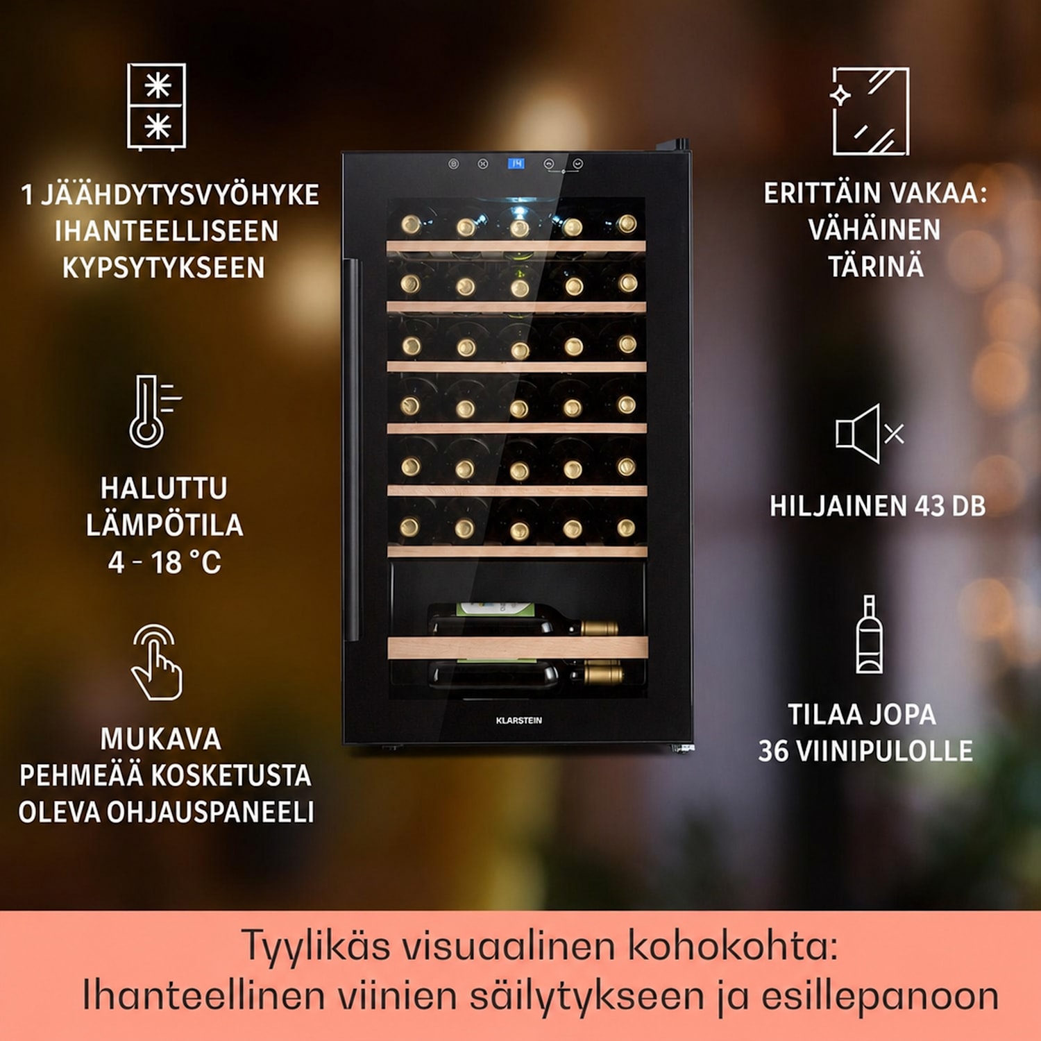 Barossa 32 Uno -viinikaappi 1 alue 95 litraa / 36 pulloa kosketusnäyttö 1 jäähdytysalue | 36 pulloa