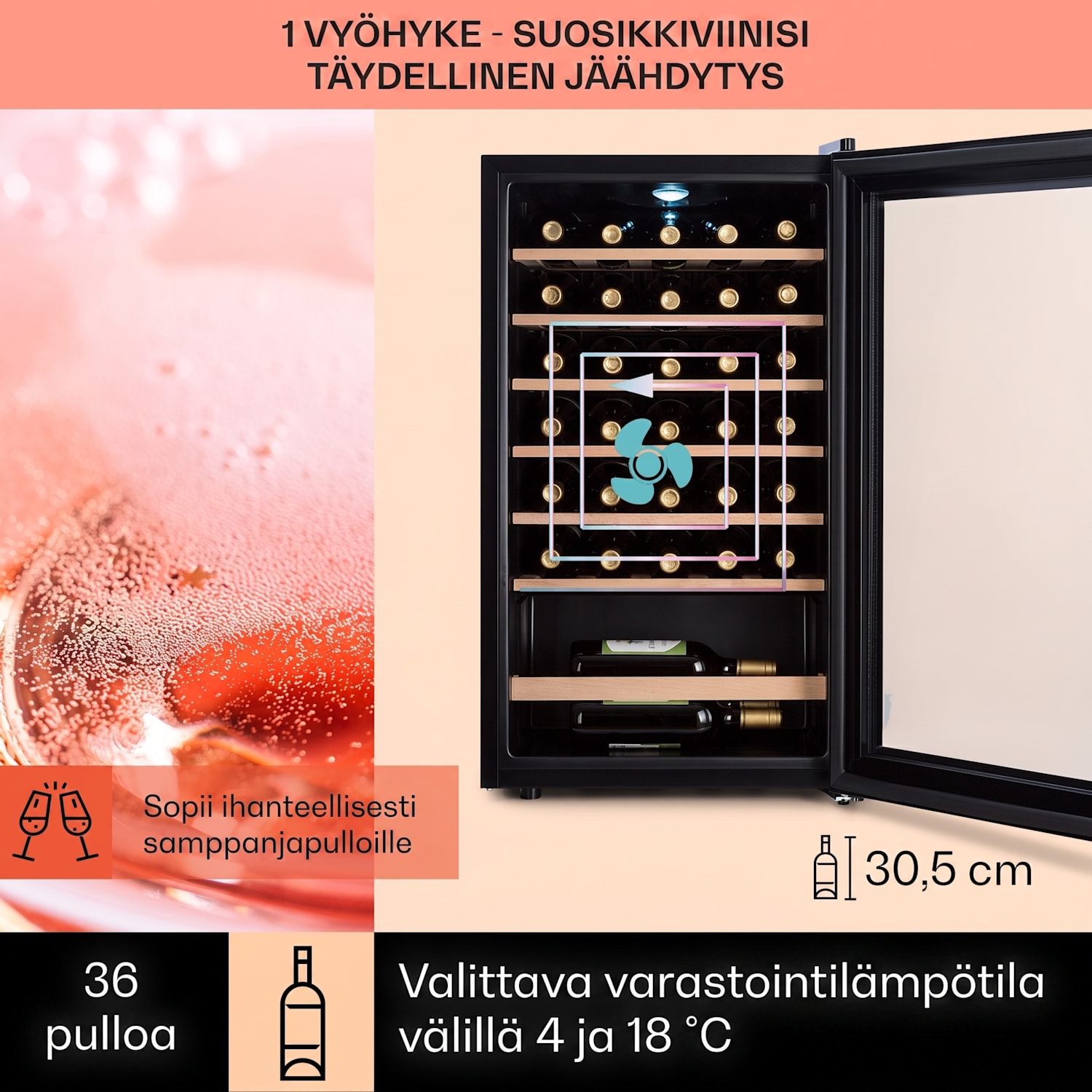 Barossa 32 Uno -viinikaappi 1 alue 95 litraa / 36 pulloa kosketusnäyttö 1 jäähdytysalue | 36 pulloa