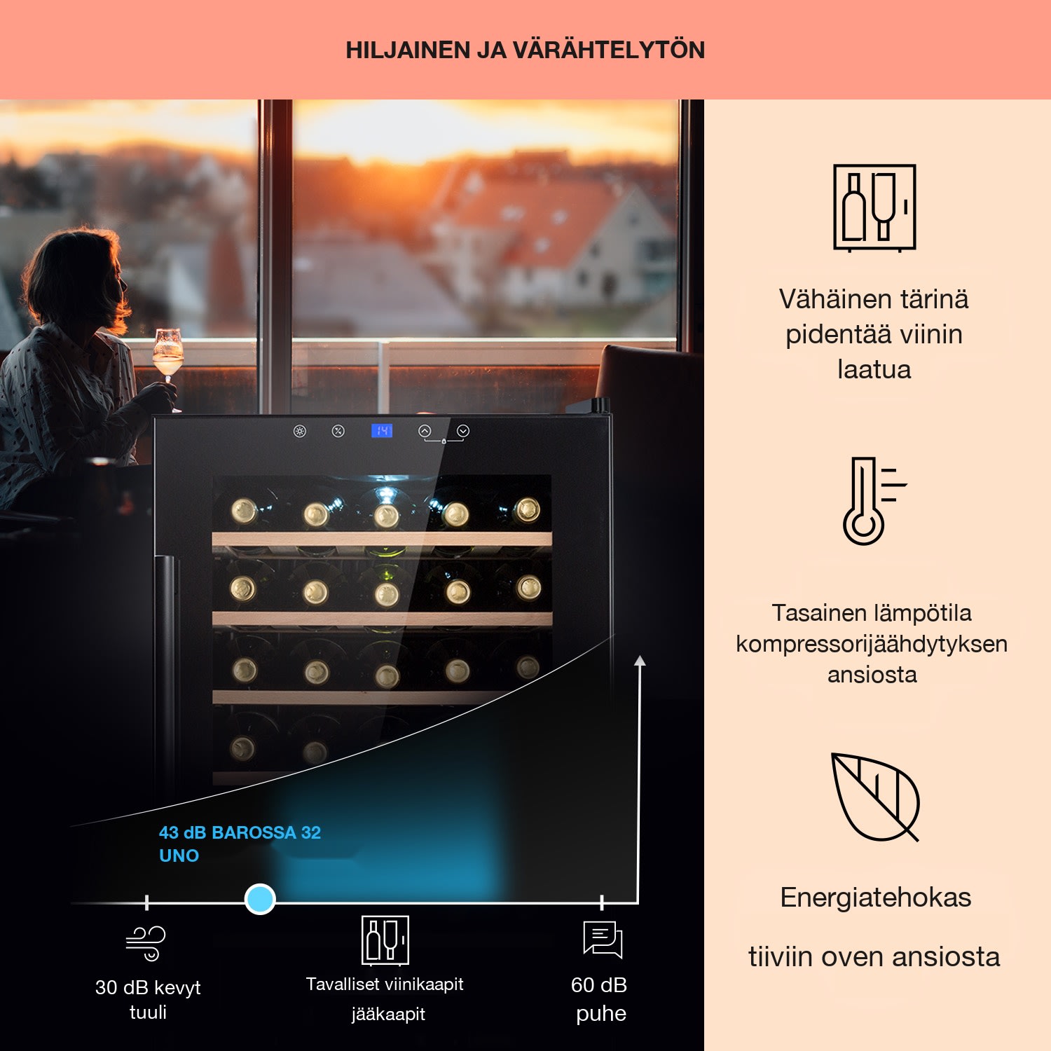 Barossa 32 Uno -viinikaappi 1 alue 95 litraa / 36 pulloa kosketusnäyttö 1 jäähdytysalue | 36 pulloa