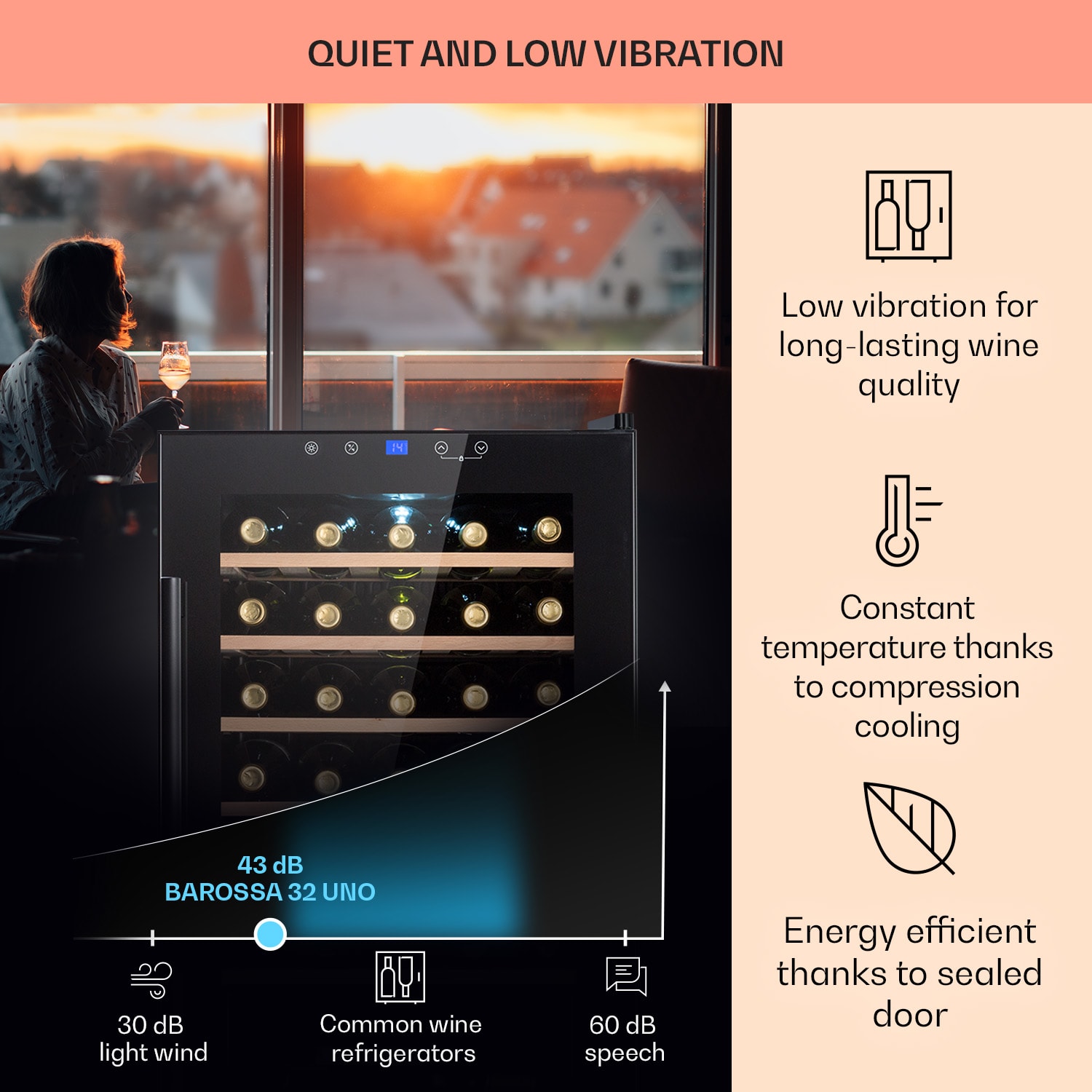 Barossa 32 Uno, vinoteka, 1 cona, 95 litrov/36 steklenic, zaslon na dotik 1 | 36 steklenic