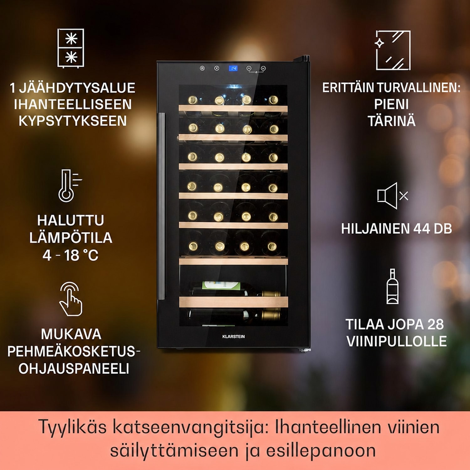 Barossa 29 Uno -viinikaappi 1 alue 88 litraa / 28 pulloa kosketusnäyttö 1 jäähdytysalue | 28 pulloa