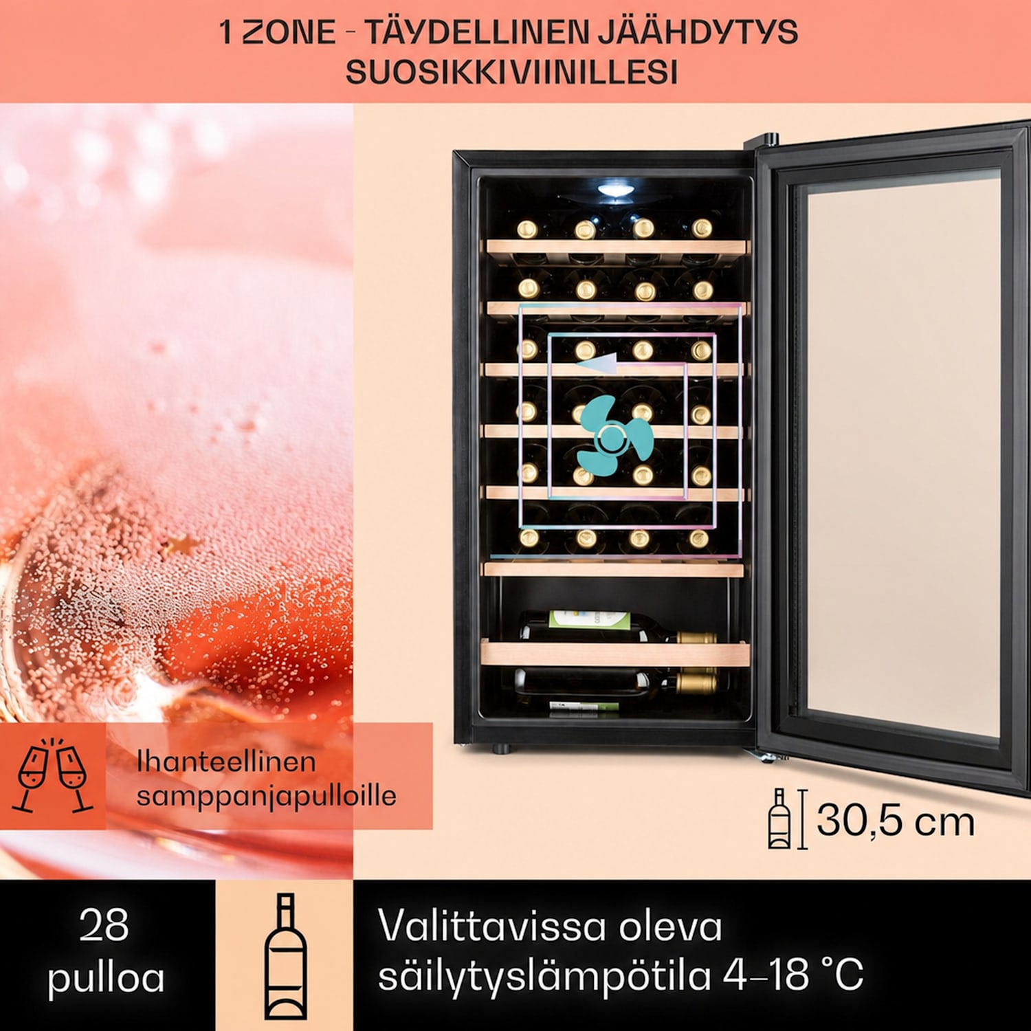 Barossa 29 Uno -viinikaappi 1 alue 88 litraa / 28 pulloa kosketusnäyttö 1 jäähdytysalue | 28 pulloa
