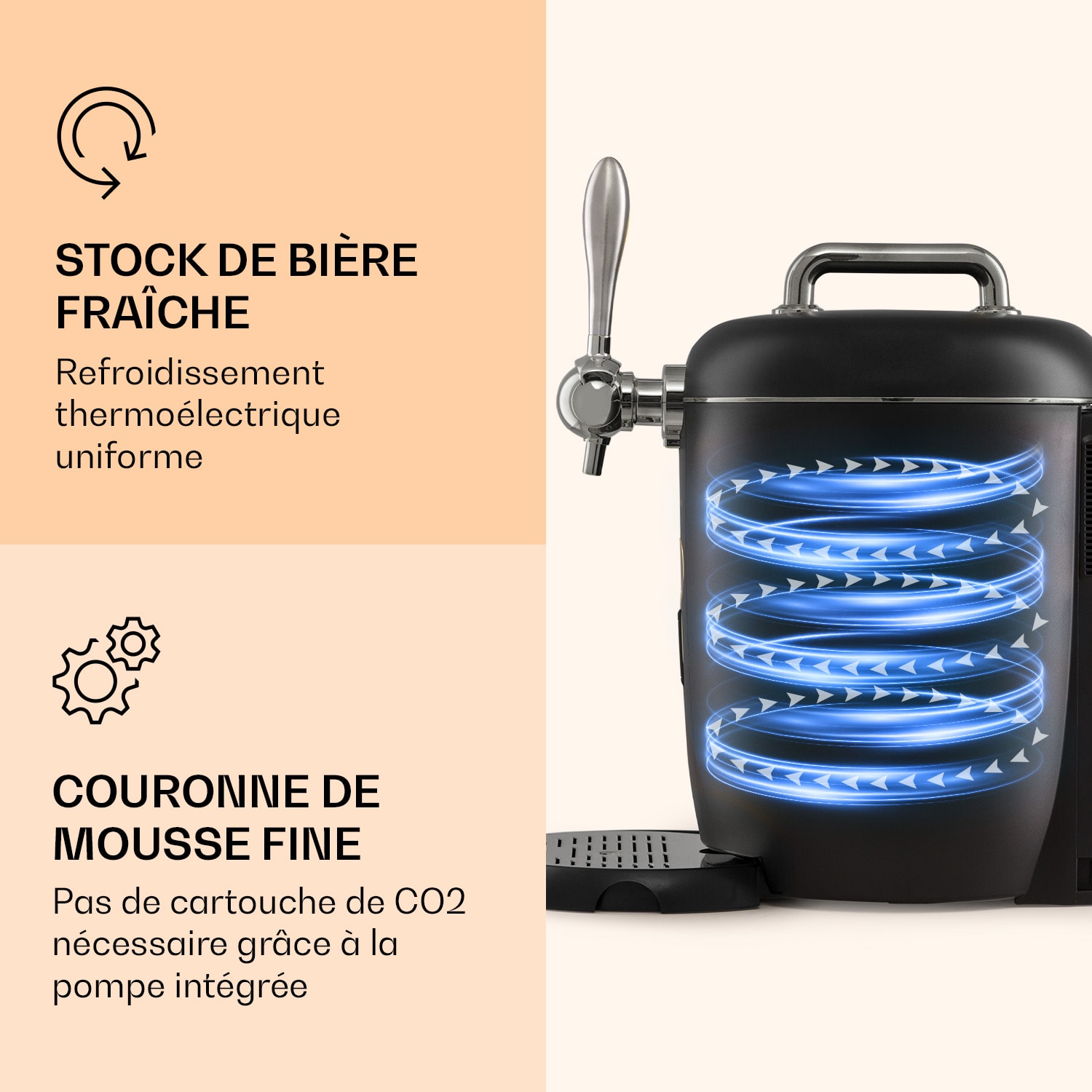 Système de tirage de bière Passau 6 l fût universel pompe à air comprimé 3 - 12 °C 65 W Noir / Argent Métallisé