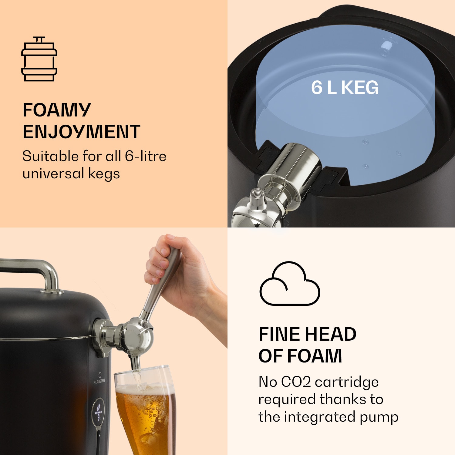 Passau Sistema de Chopp 6 l Barris Universais Bomba de Ar 3 - 12 °C 65 W Preto/ Prata Metalizada