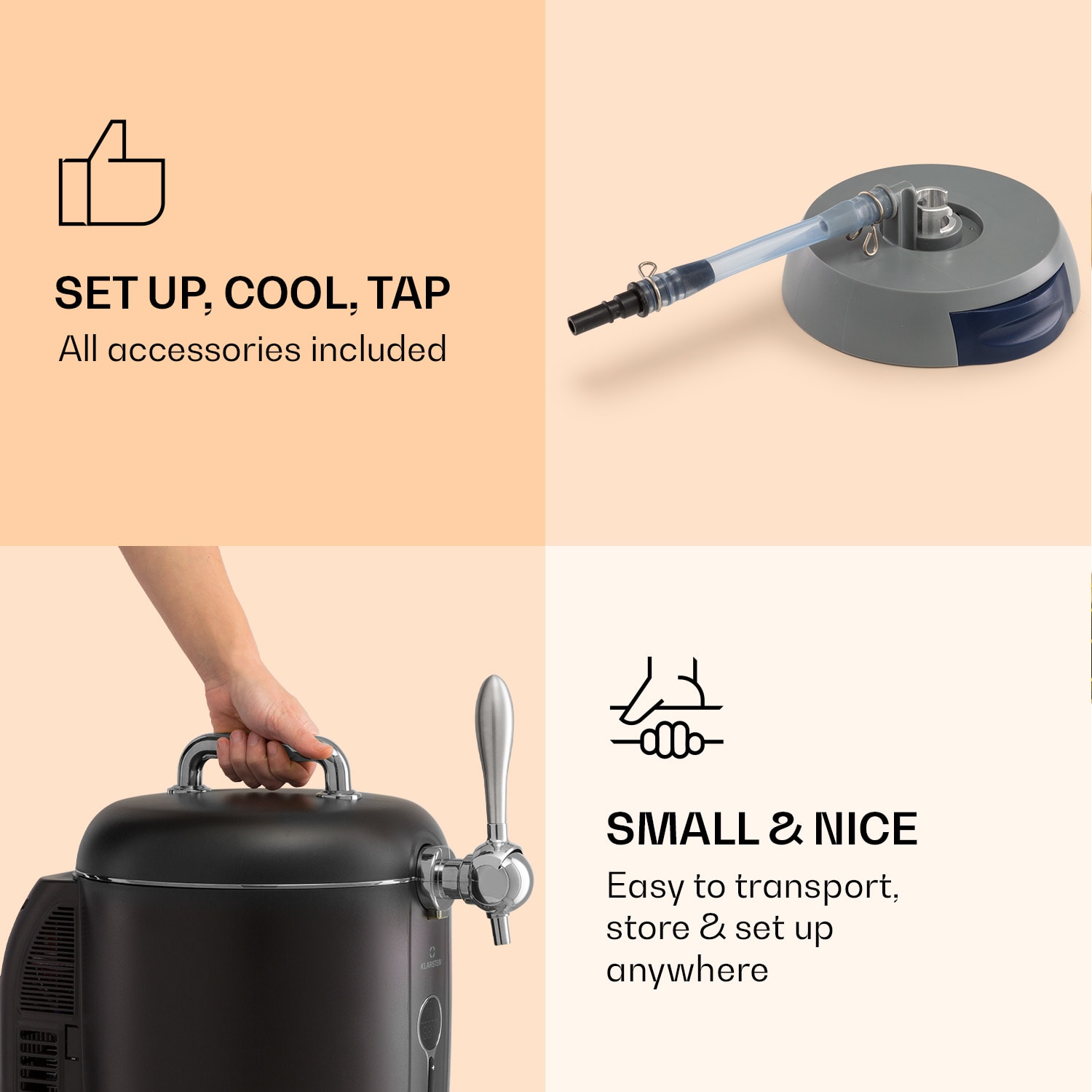 Passau Sistema de Chopp 6 l Barris Universais Bomba de Ar 3 - 12 °C 65 W Preto/ Prata Metalizada