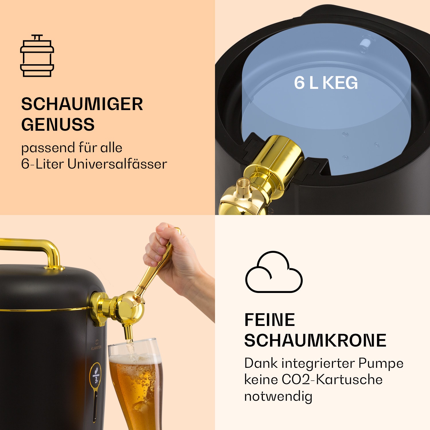Passau Bierzapfanlage 6 l Universalfässer Druckluftpumpe 3 - 12 °C 65 W 