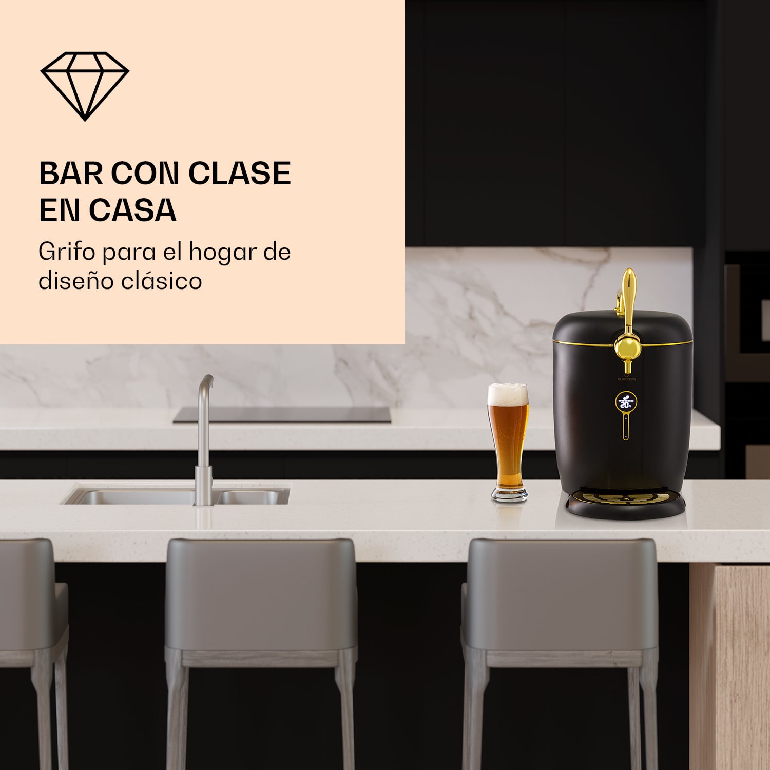 Sistema de grifo de cerveza Passau 6 l barriles universales bomba de aire 3 - 12 °C 65 W 