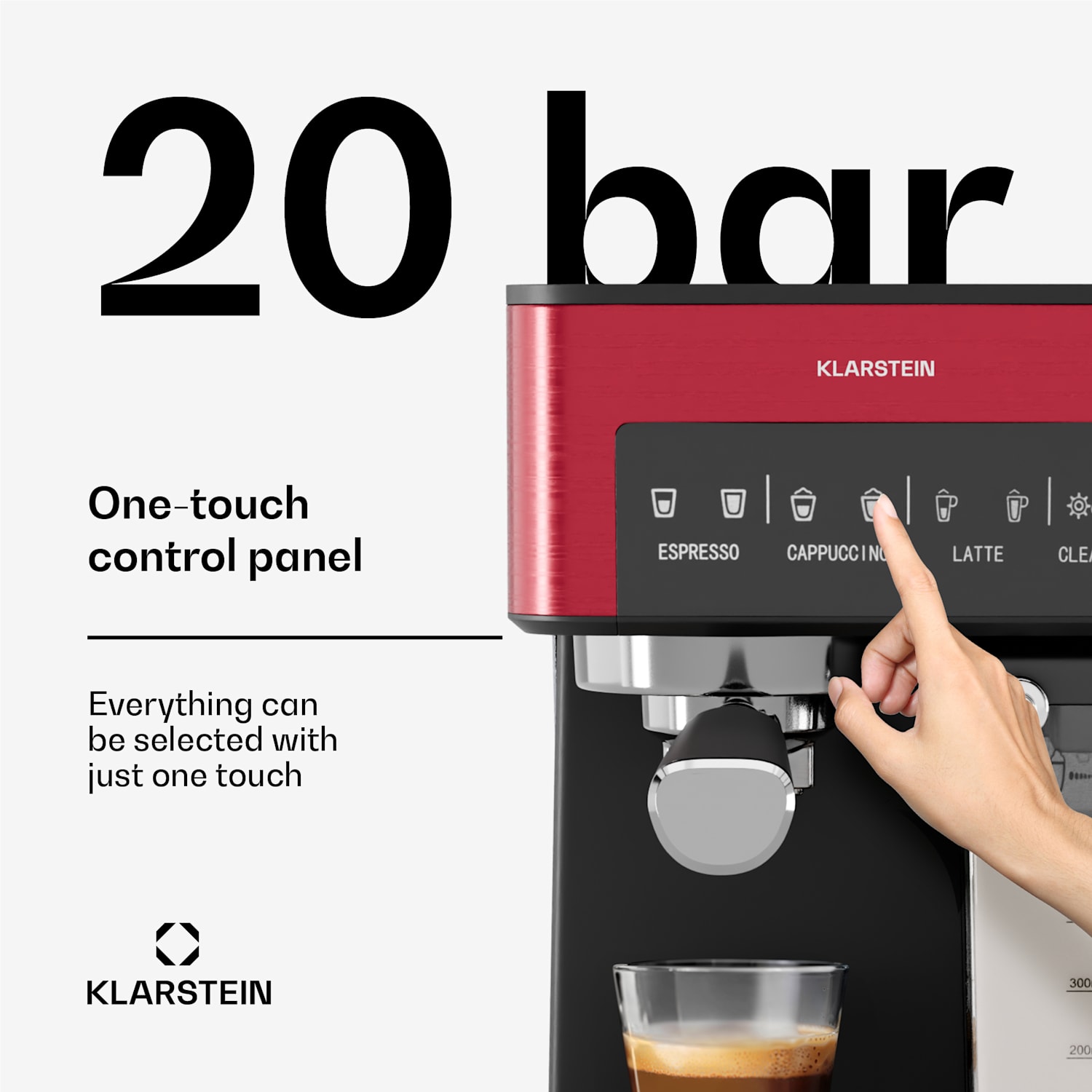 Klarstein 1,8L koffiezetapparaat met melkopschuimer, 20 bar espressomachine, Klein 1350 W koffiezetapparaat voor gemalen koffie, Barista espressomachine voor ijskoffie cappuccino latte espresso Rood