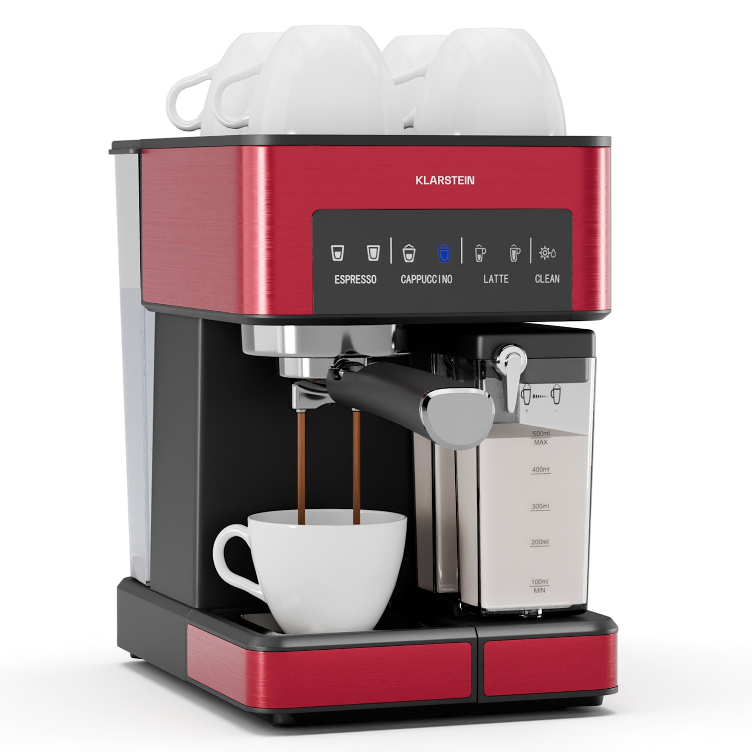 Cafetera Klarstein 1.8L con espumador de leche, Cafetera espresso 20 bar, Cafetera pequeña 1350 W para café molido, Cafetera espresso barista para café helado cappuccino latte espresso