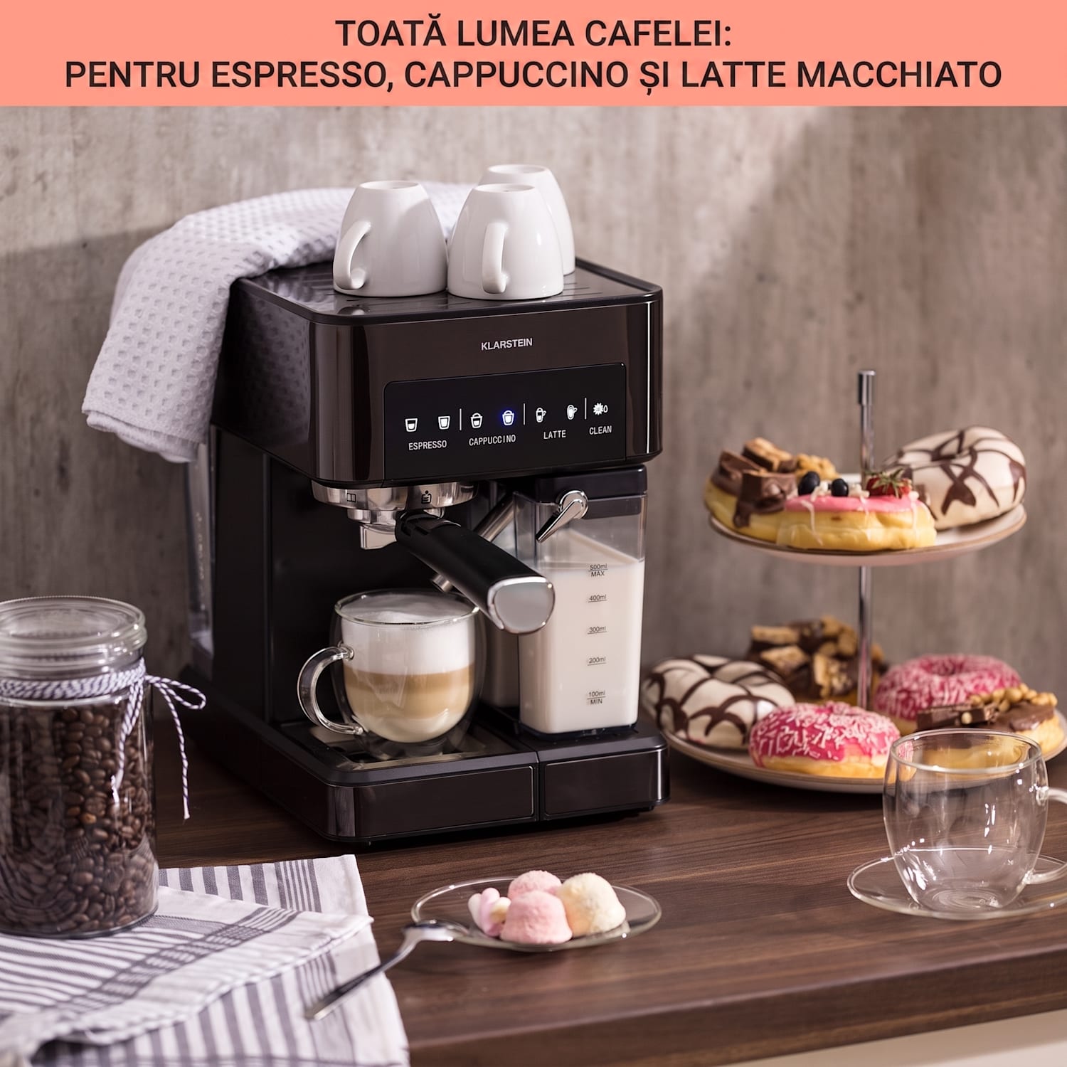 Mașină de cafea Arabica Comfort cu portafiltru, 1350W, 20 bar, 1,8 l, suprafață de control tactil Negru