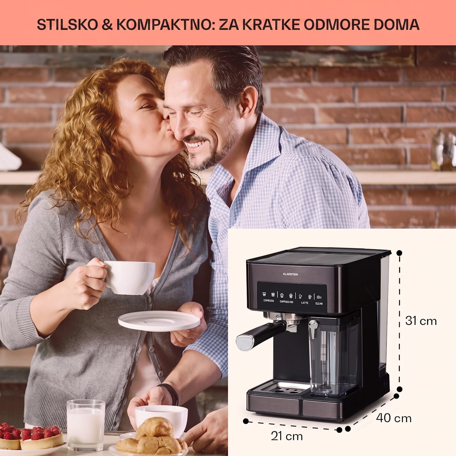 Arabica Comfort kavni aparat s porta filtrom, 1350W, 20 barov, 1,8l, nadzorna plošča na dotik Črna