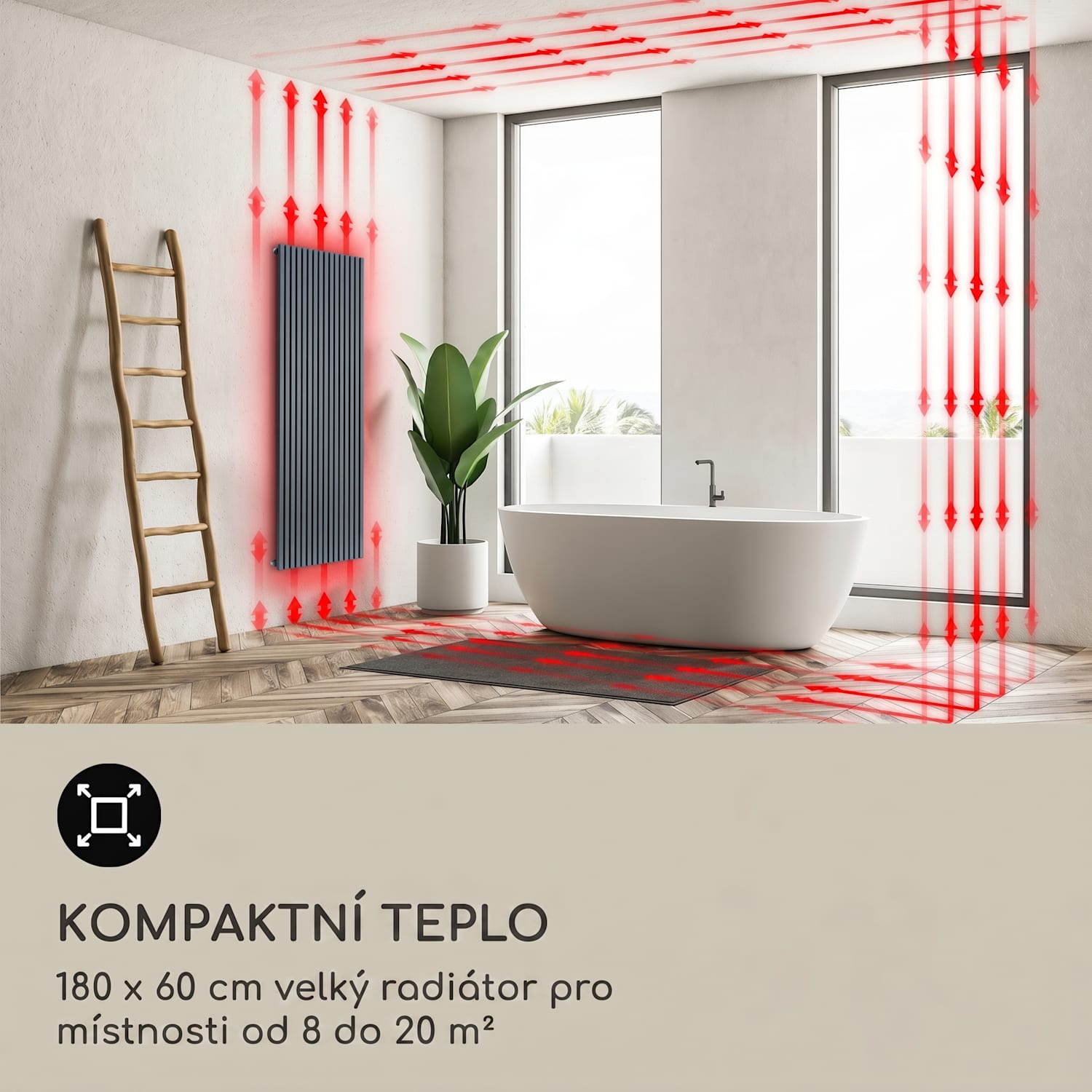 Delgado, radiátor, 180 x 60 cm, 1065 W, koupelnový radiátor, trubkový radiátor, teplovodní, 1/2" 180 x 60 cm | Antracit
