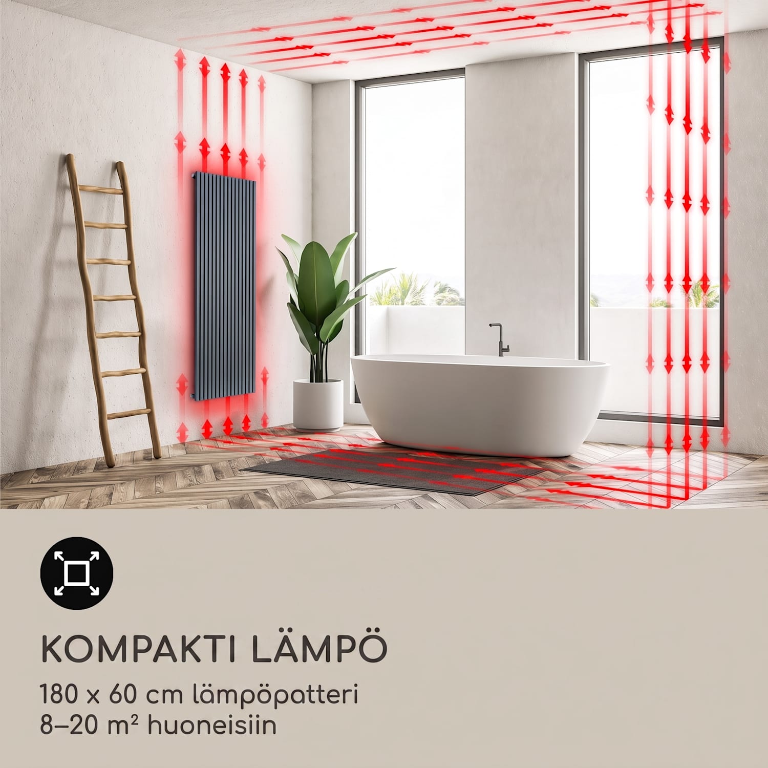 Delgado 180 x 60 patteri kylpyhuonelämmitin putkilämmitin 1065 W lämmin vesi 1/2 180 x 60 cm | Antrasiitti