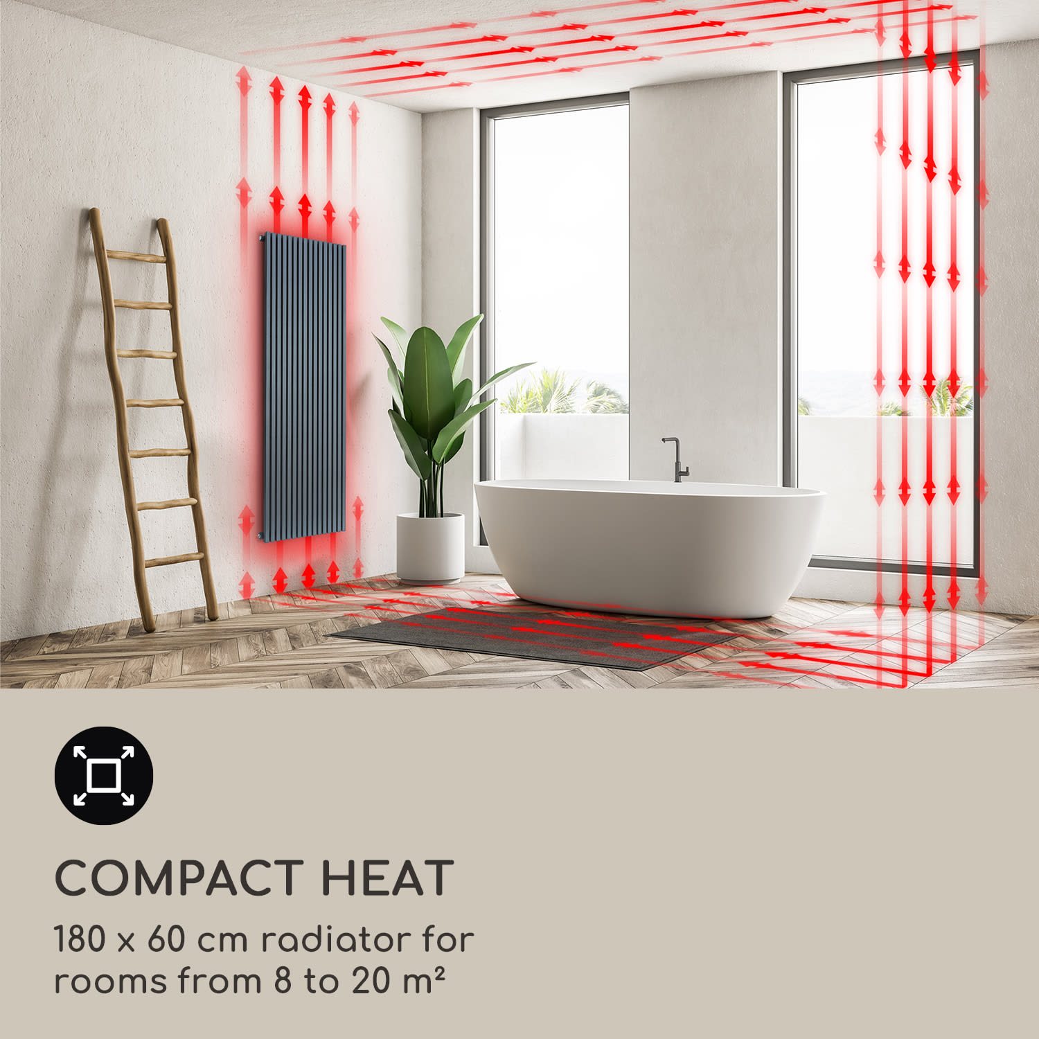 Radiador Delgado 180 x 60 Radiador para casa de banho Radiador tubular 1065 W de Aquecimento de água 1/2 180 x 60 cm | Antracite