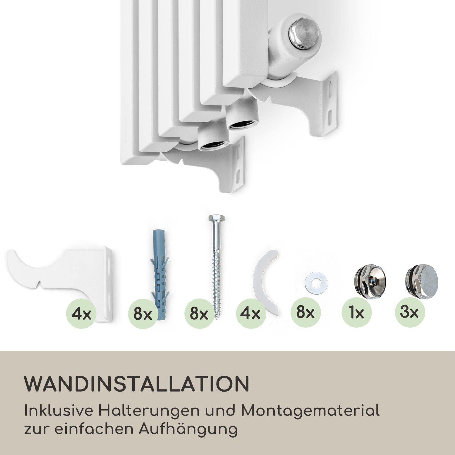 Delgado 120 x 25 Heizkörper Badheizkörper Röhrenheizkörper 508W Warmwasser 1/2 120 x 25 cm | Weiß