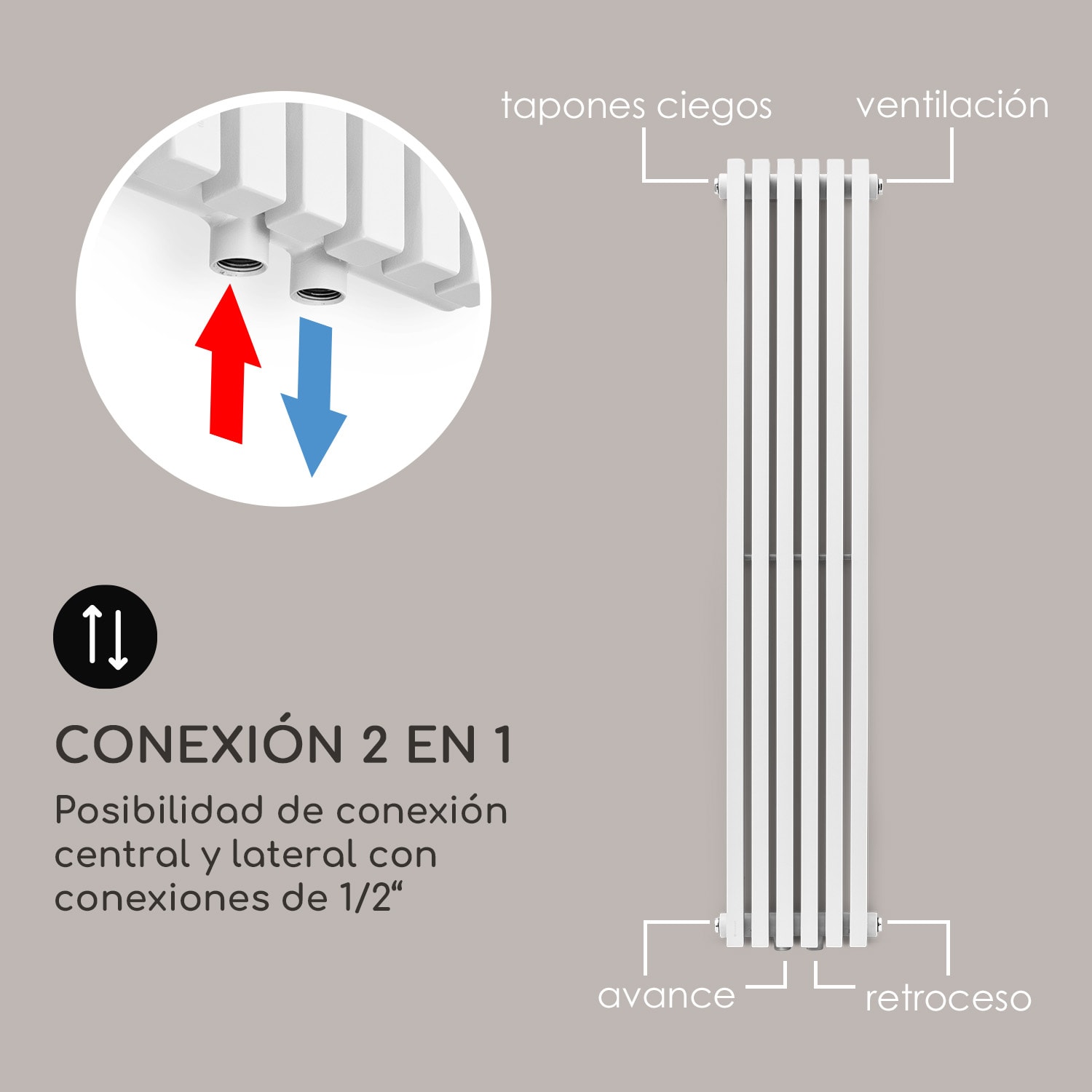 Radiador Delgado 120 x 25 Radiador de baño Radiador tubular 508 W Agua caliente 1/2 120 x 25 cm | Blanco