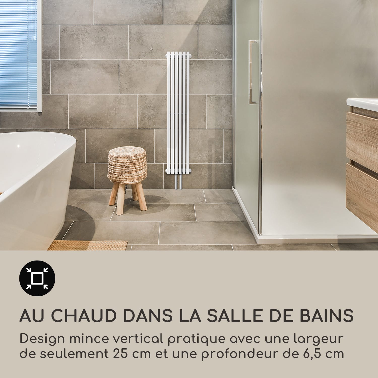 Delgado 120 x 25 radiateur sèche-serviettes tubulaire 508 W eau chaude 1/2 120 x 25 cm | Blanc