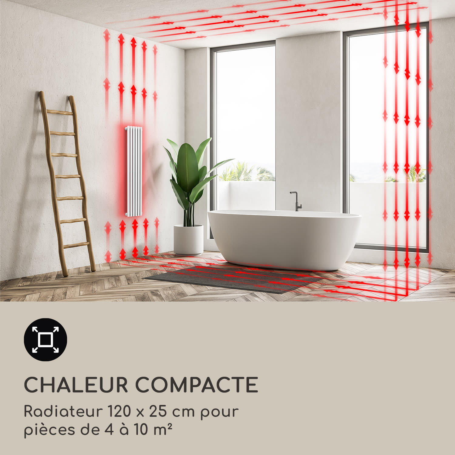 Delgado 120 x 25 radiateur sèche-serviettes tubulaire 508 W eau chaude 1/2 120 x 25 cm | Blanc