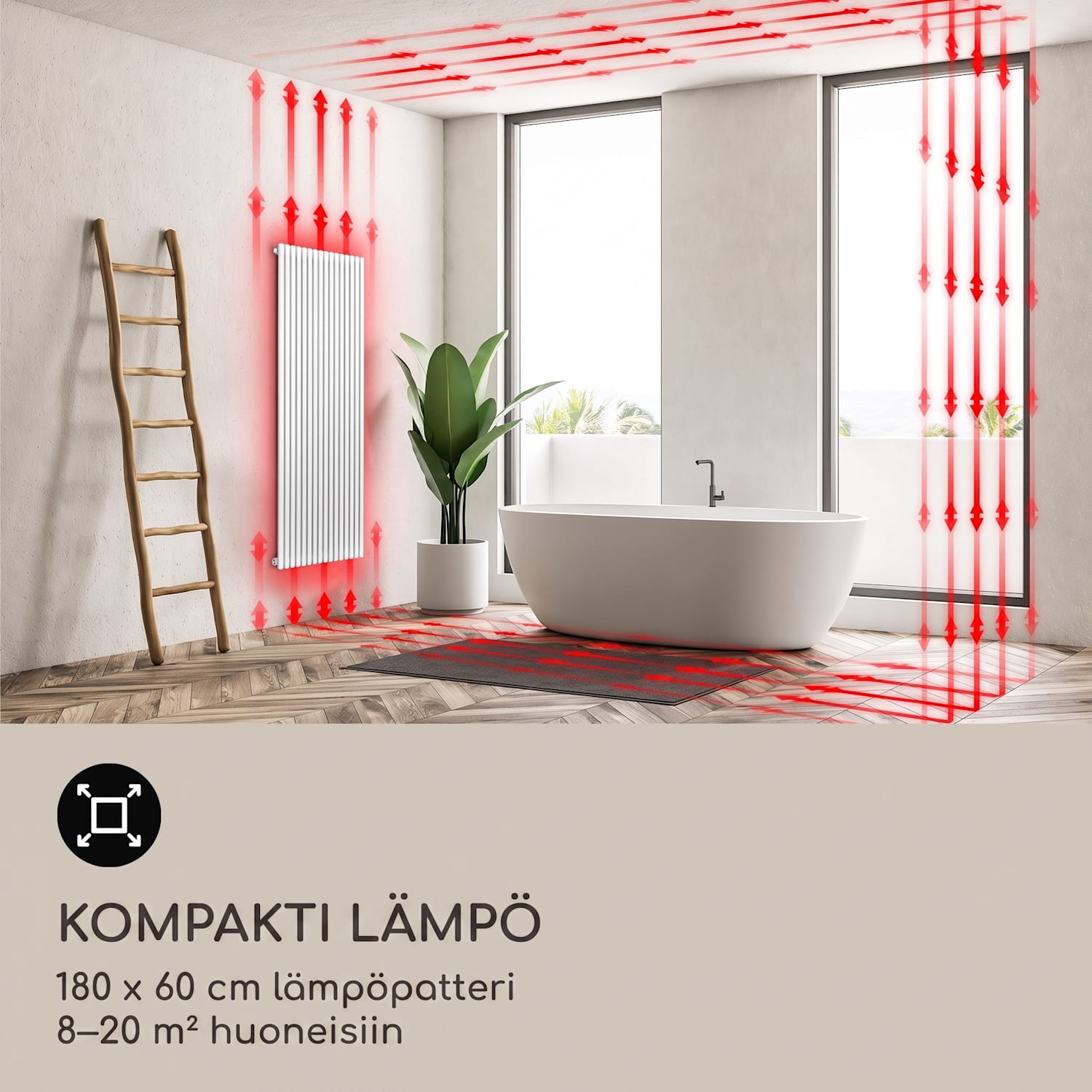Delgado 180 x 60 patteri kylpyhuonelämmitin putkilämmitin 1065 W lämmin vesi 1/2 180 x 60 cm | Valkoinen