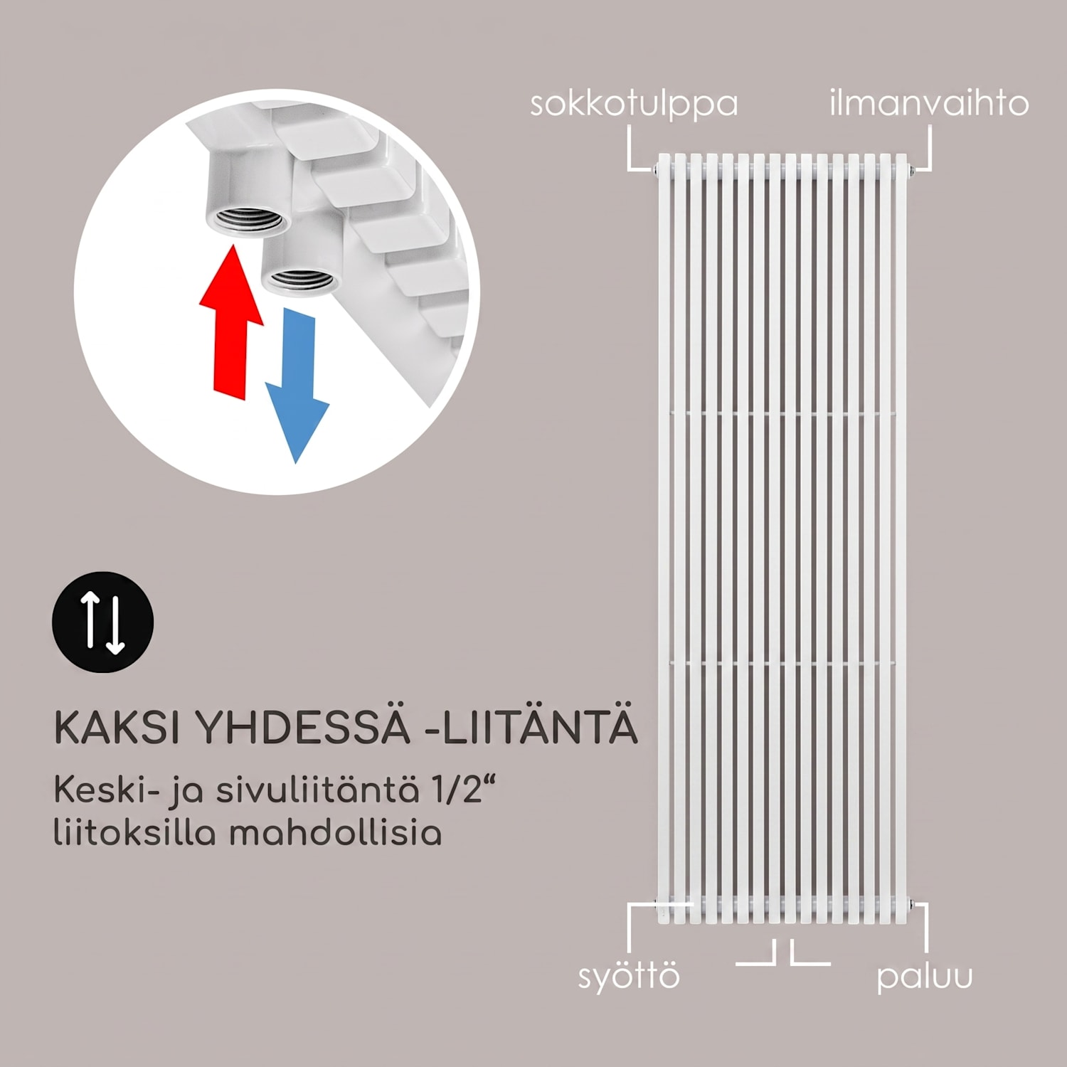 Delgado 180 x 60 patteri kylpyhuonelämmitin putkilämmitin 1065 W lämmin vesi 1/2 180 x 60 cm | Valkoinen