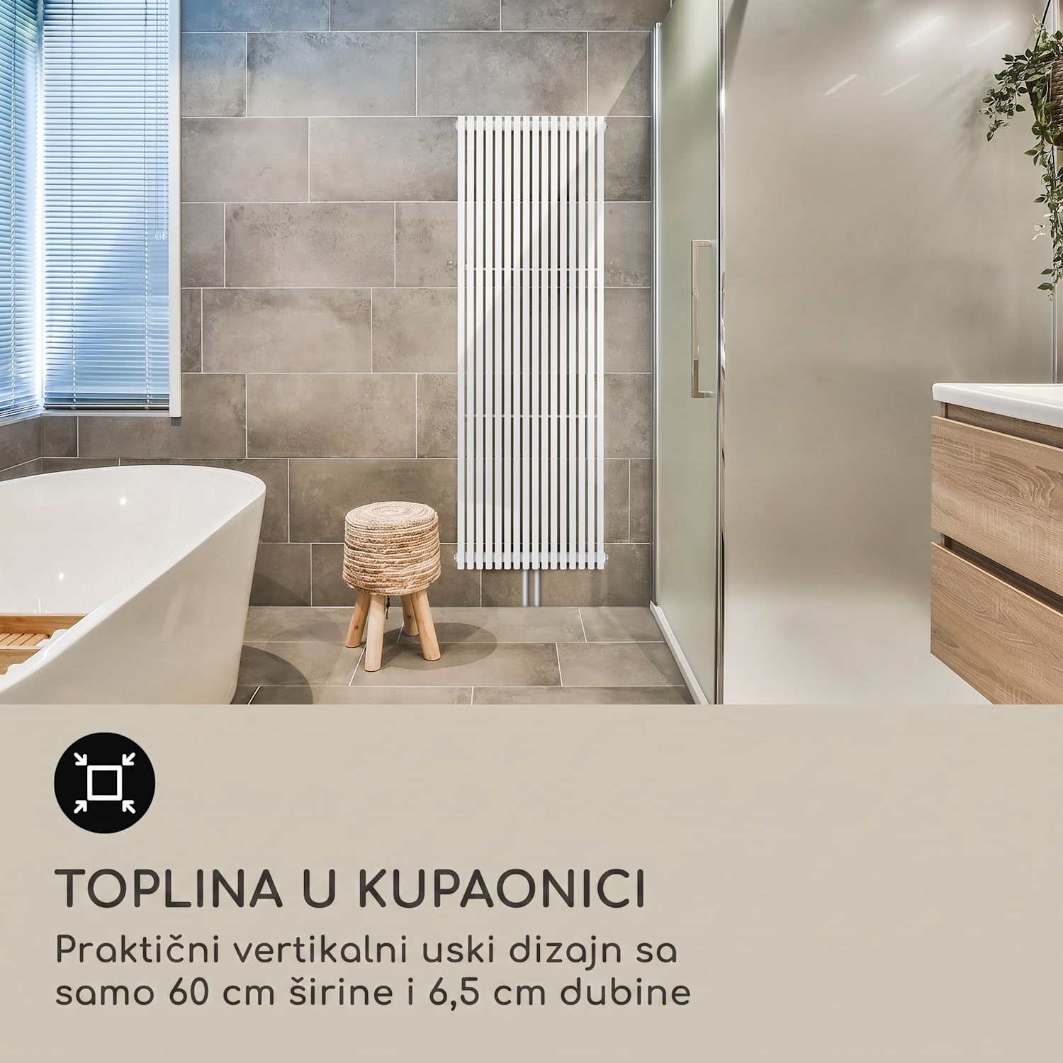 Delgado, 180 x 60, radijator, kupaonski radijator, cijevni radijator, 1065 W, topla voda, 1/2 180 x 60 cm | Bijela