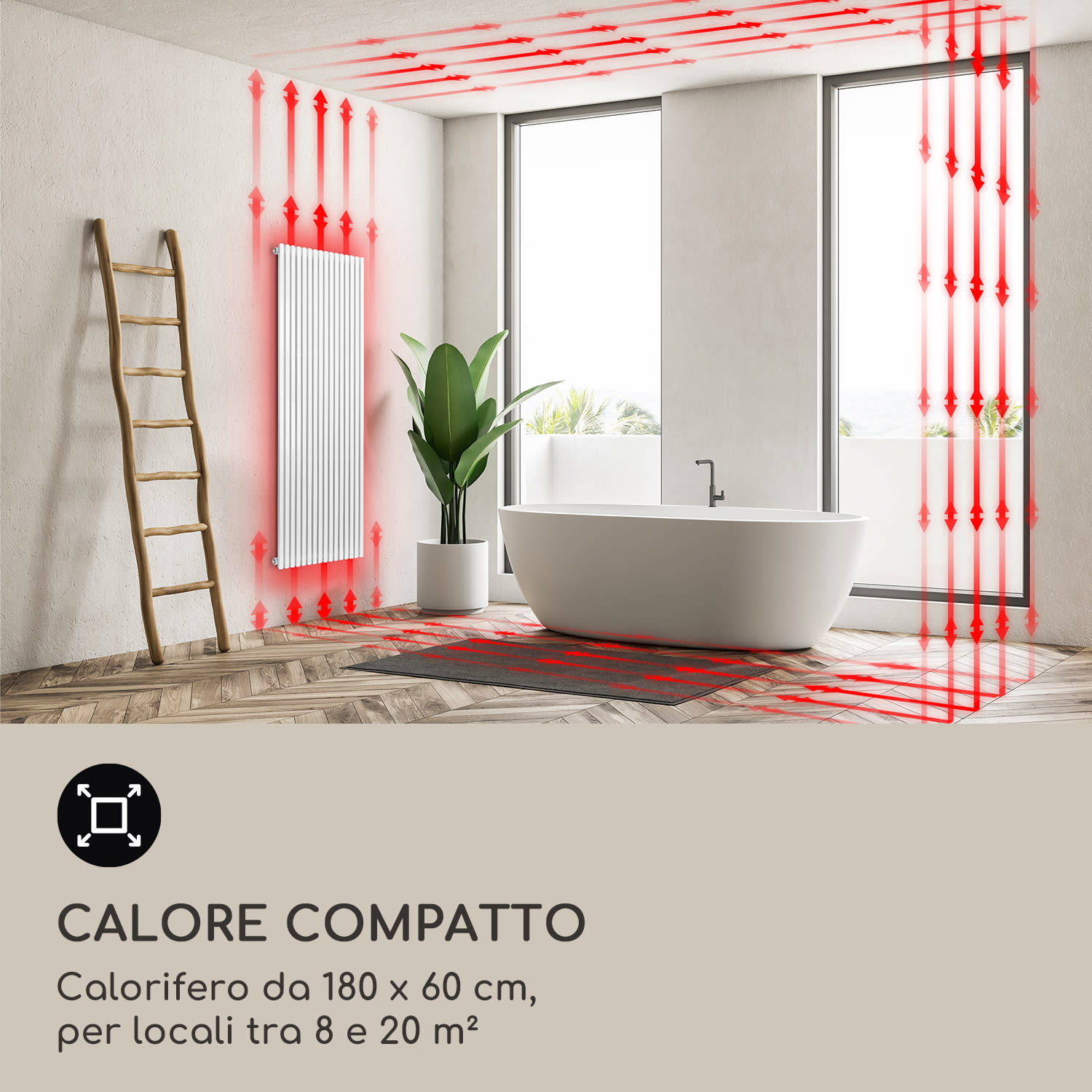 Delgado 180 x 60 - Radiatore, calorifero da bagno, 1065 W, acqua calda, 1/2" 180 x 60 cm | Bianco
