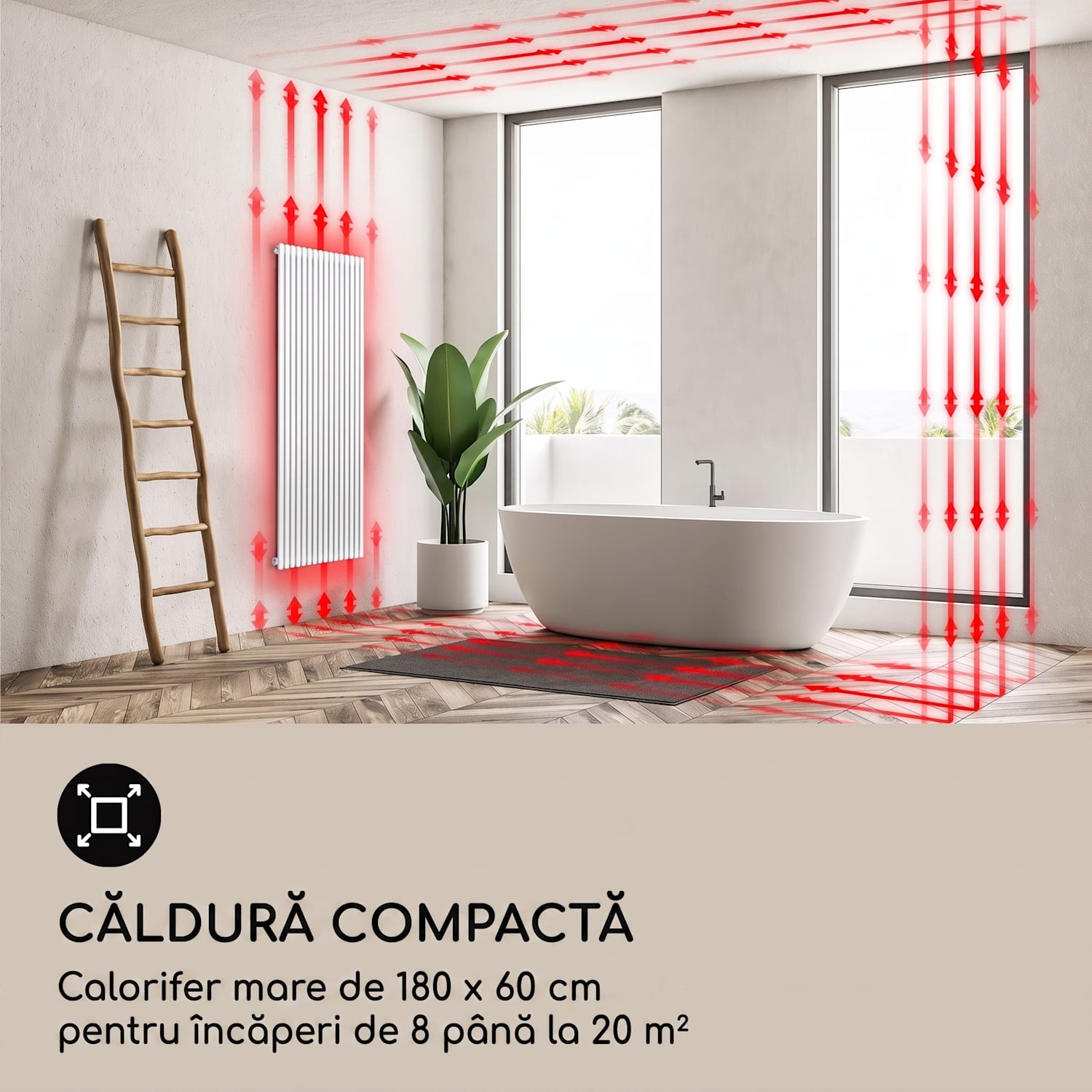 Delgado, 180 x 60, radiator, radiator de baie, radiator tubular, 1065 W, apă caldă, 1/2 180 x 60 cm | Alb