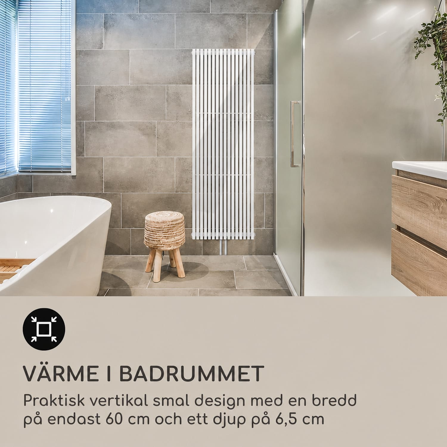 Delgado 180 x 60 Värmeelement Badrumselement Rörformat element 1065W varmvatten 1/2 180 x 60 cm | Vit
