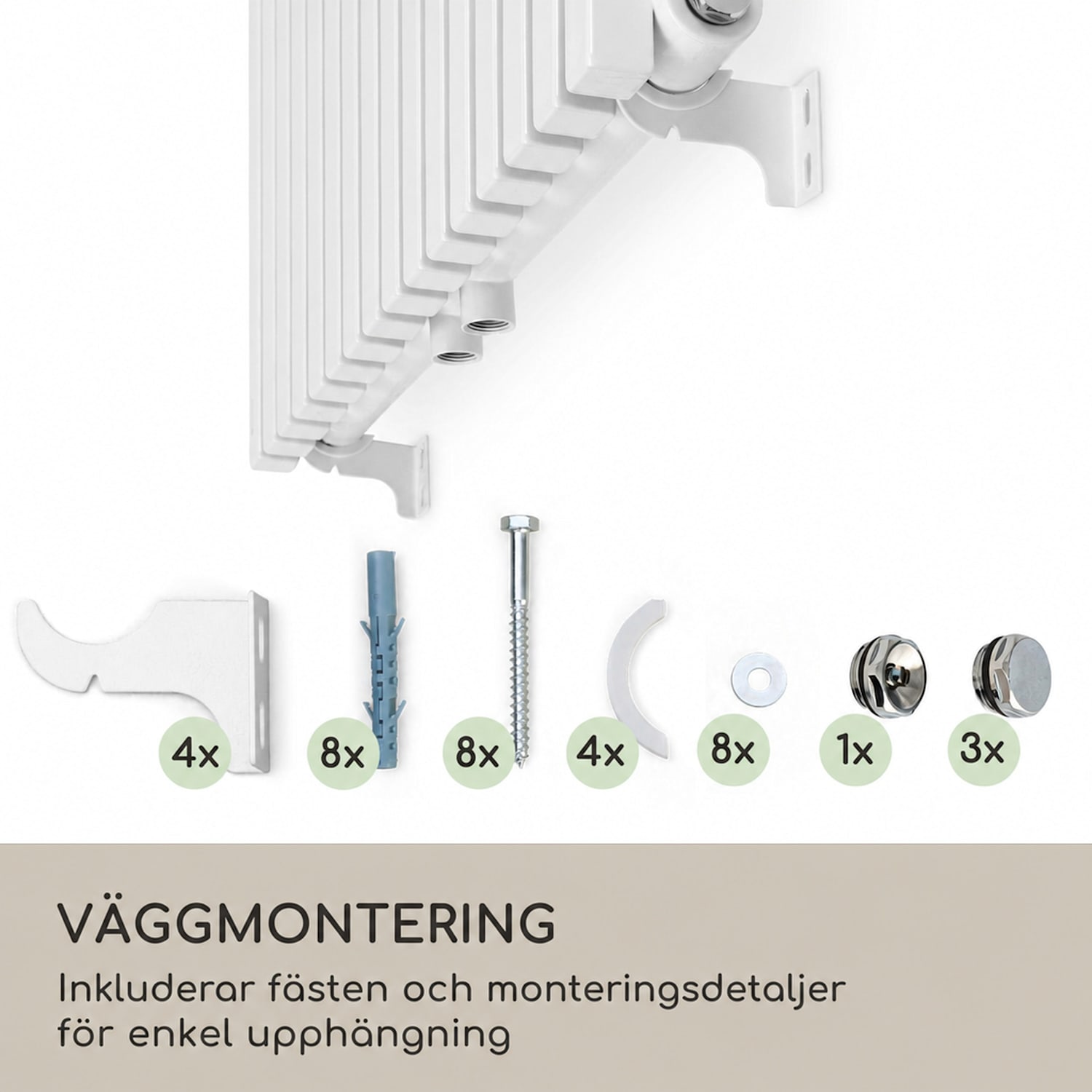 Delgado 180 x 60 Värmeelement Badrumselement Rörformat element 1065W varmvatten 1/2 180 x 60 cm | Vit