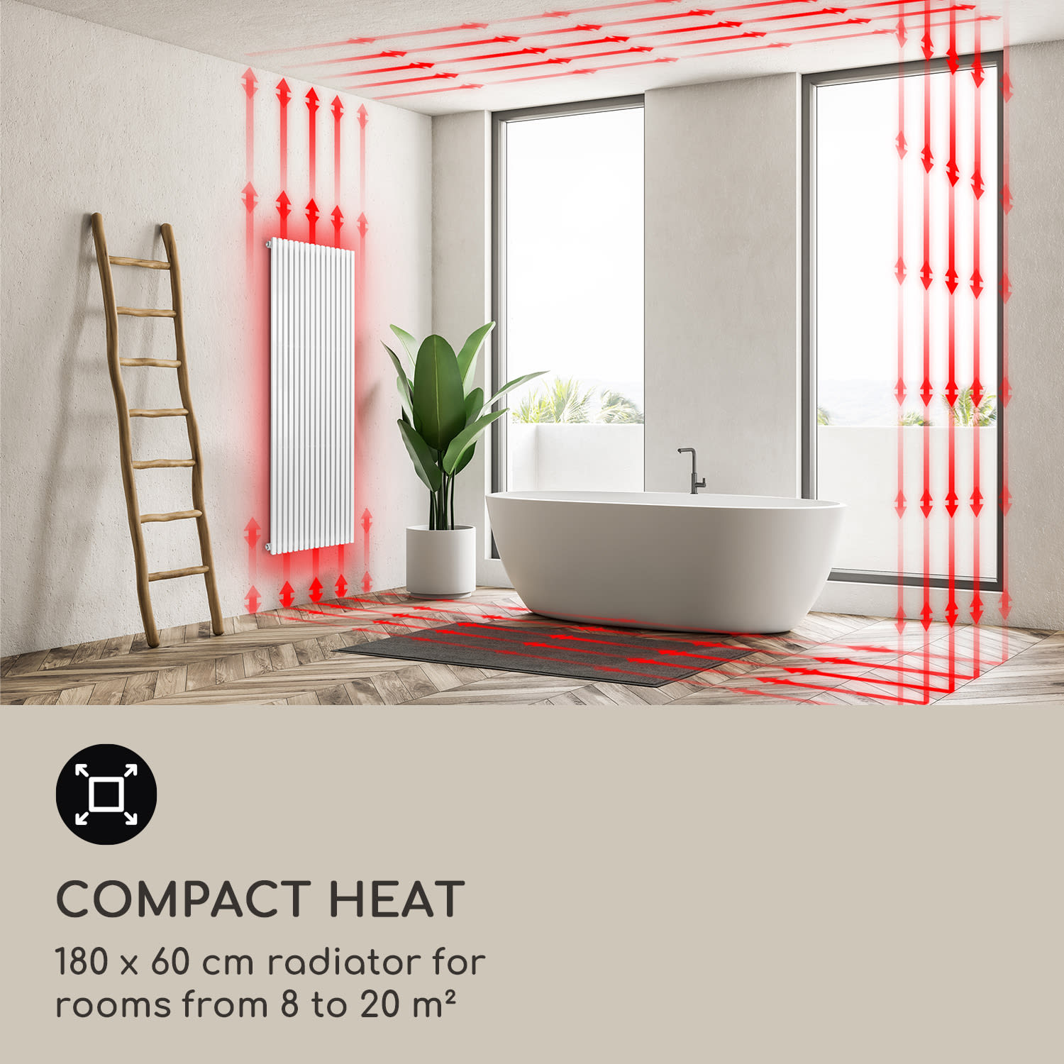 Delgado 180 x 60 Radiator Towel Heater Tubular Radiator 1065 W Hot Water 1/2 180 x 60 cm | White