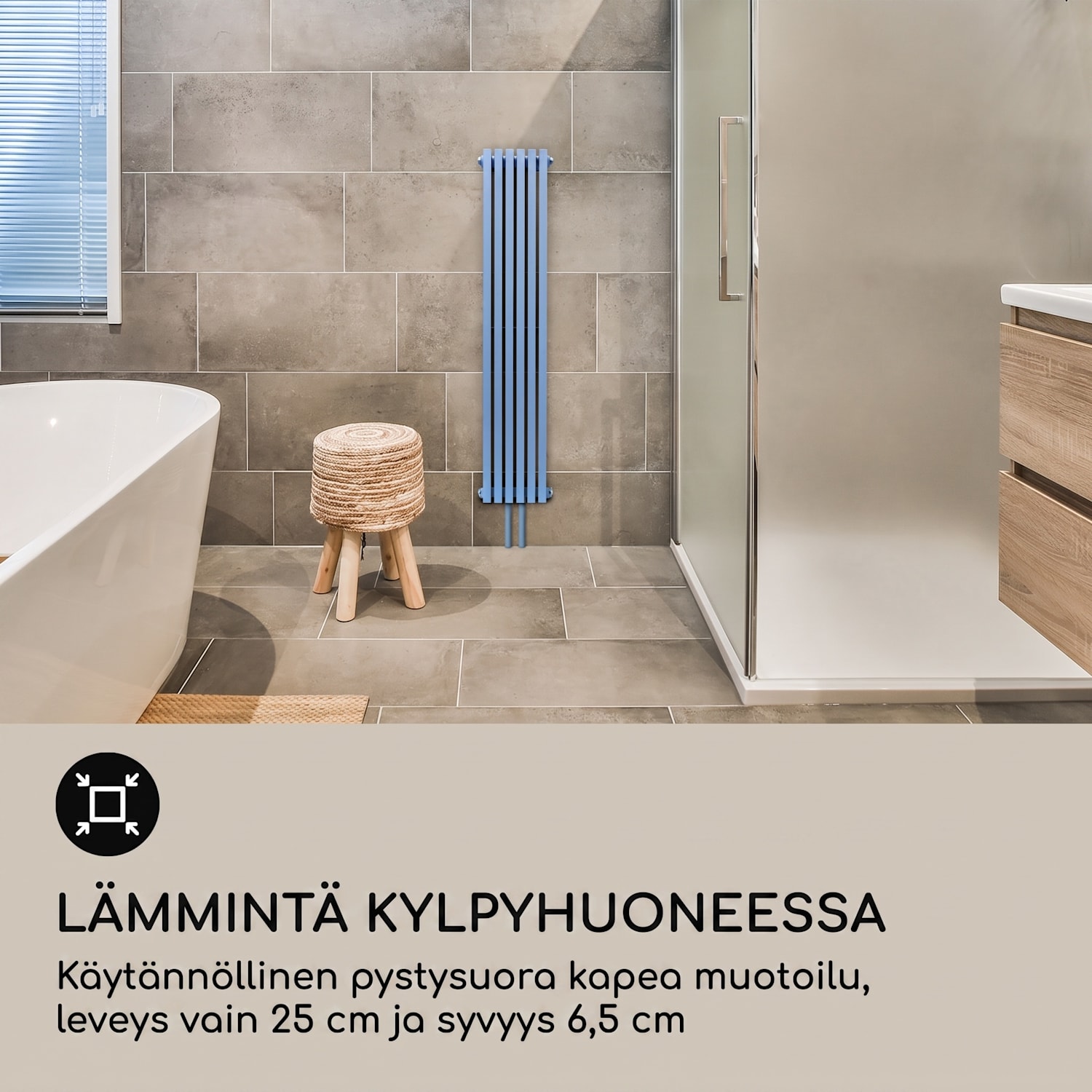 Delgado 120 x 25 patteri kylpyhuonelämmitin putkilämmitin 508 W lämmin vesi 1/2 120 x 25 cm | Tuhkansininen