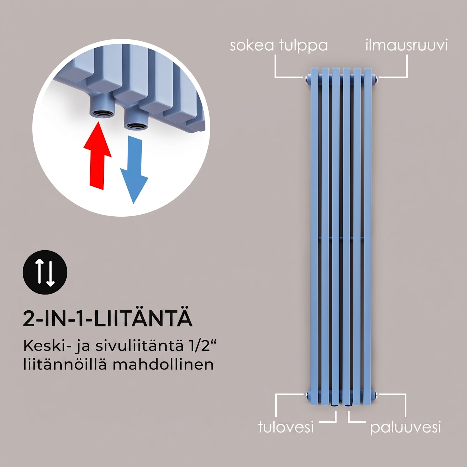 Delgado 120 x 25 patteri kylpyhuonelämmitin putkilämmitin 508 W lämmin vesi 1/2 120 x 25 cm | Tuhkansininen