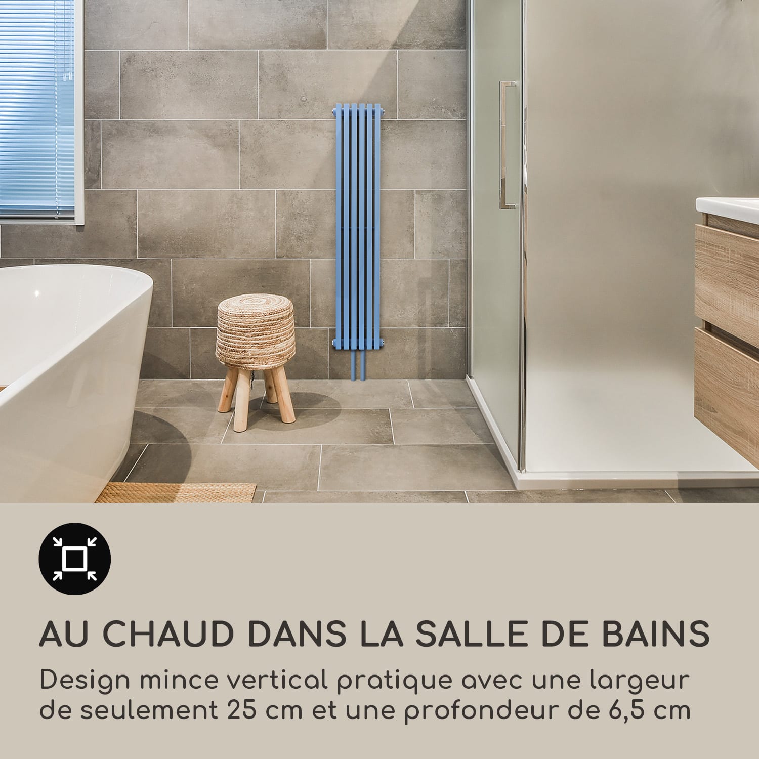 Delgado 120 x 25 radiateur sèche-serviettes tubulaire 508 W eau chaude 1/2 120 x 25 cm | Bleu Cendré