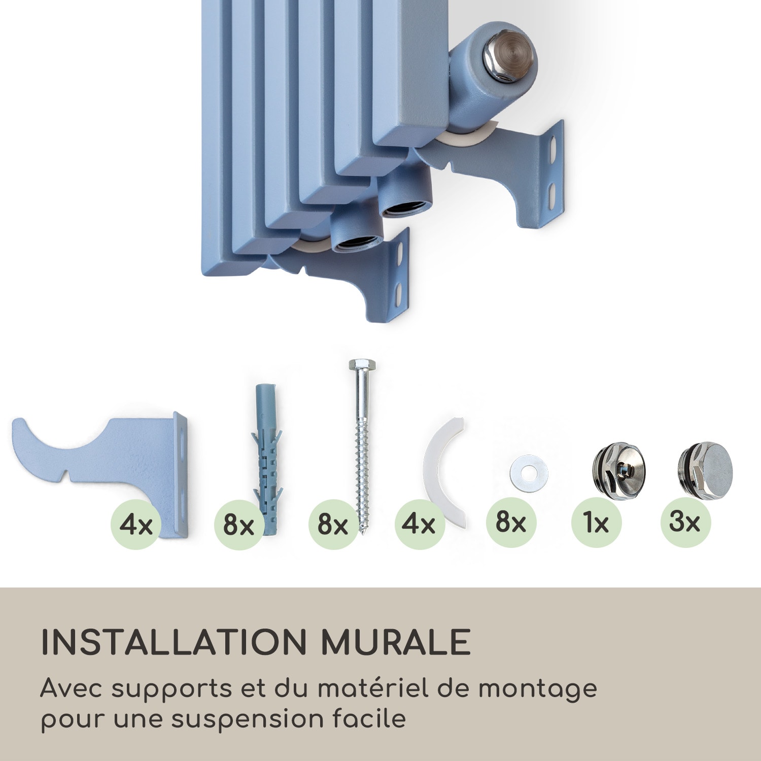 Delgado 120 x 25 radiateur sèche-serviettes tubulaire 508 W eau chaude 1/2 120 x 25 cm | Bleu Cendré