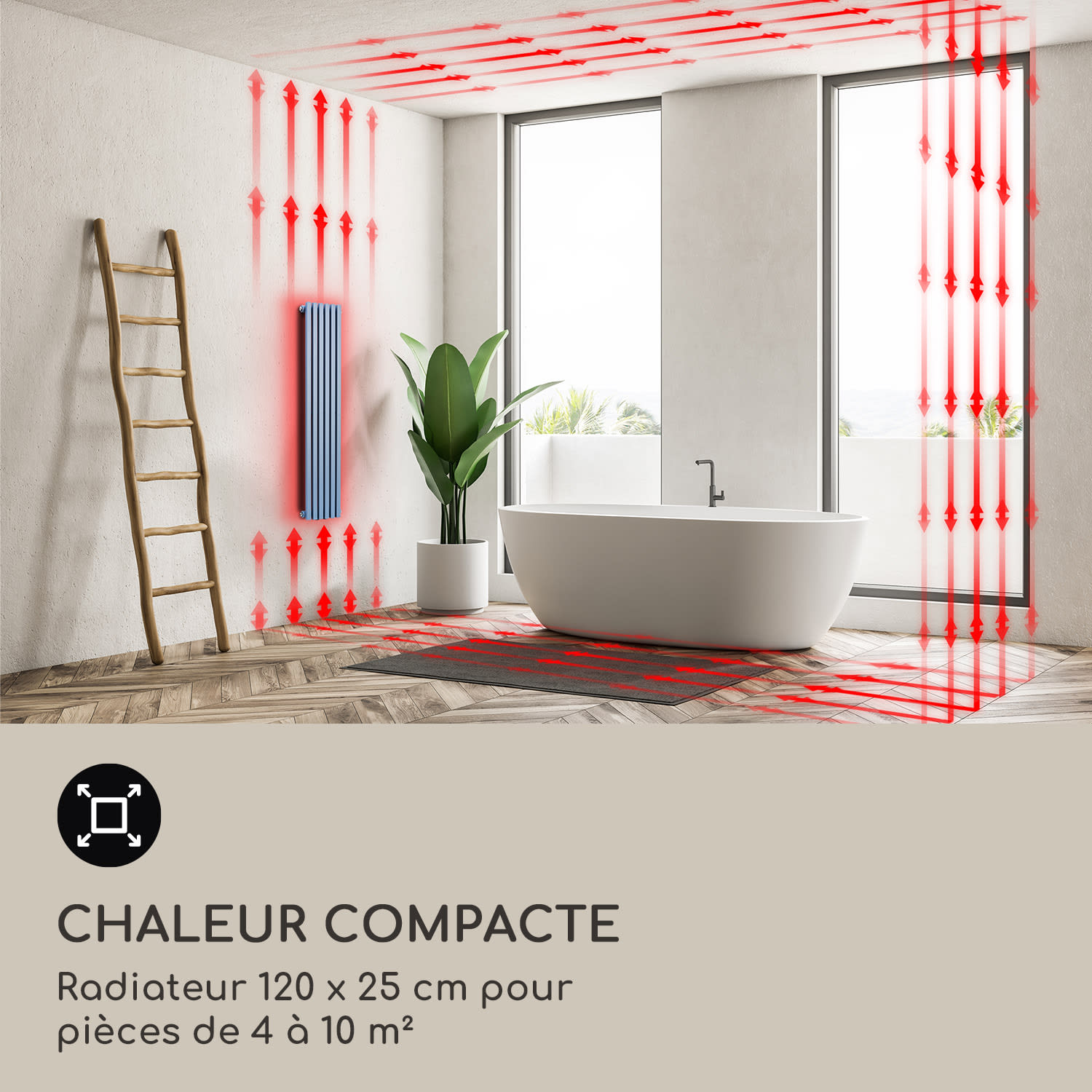 Delgado 120 x 25 radiateur sèche-serviettes tubulaire 508 W eau chaude 1/2 120 x 25 cm | Bleu Cendré