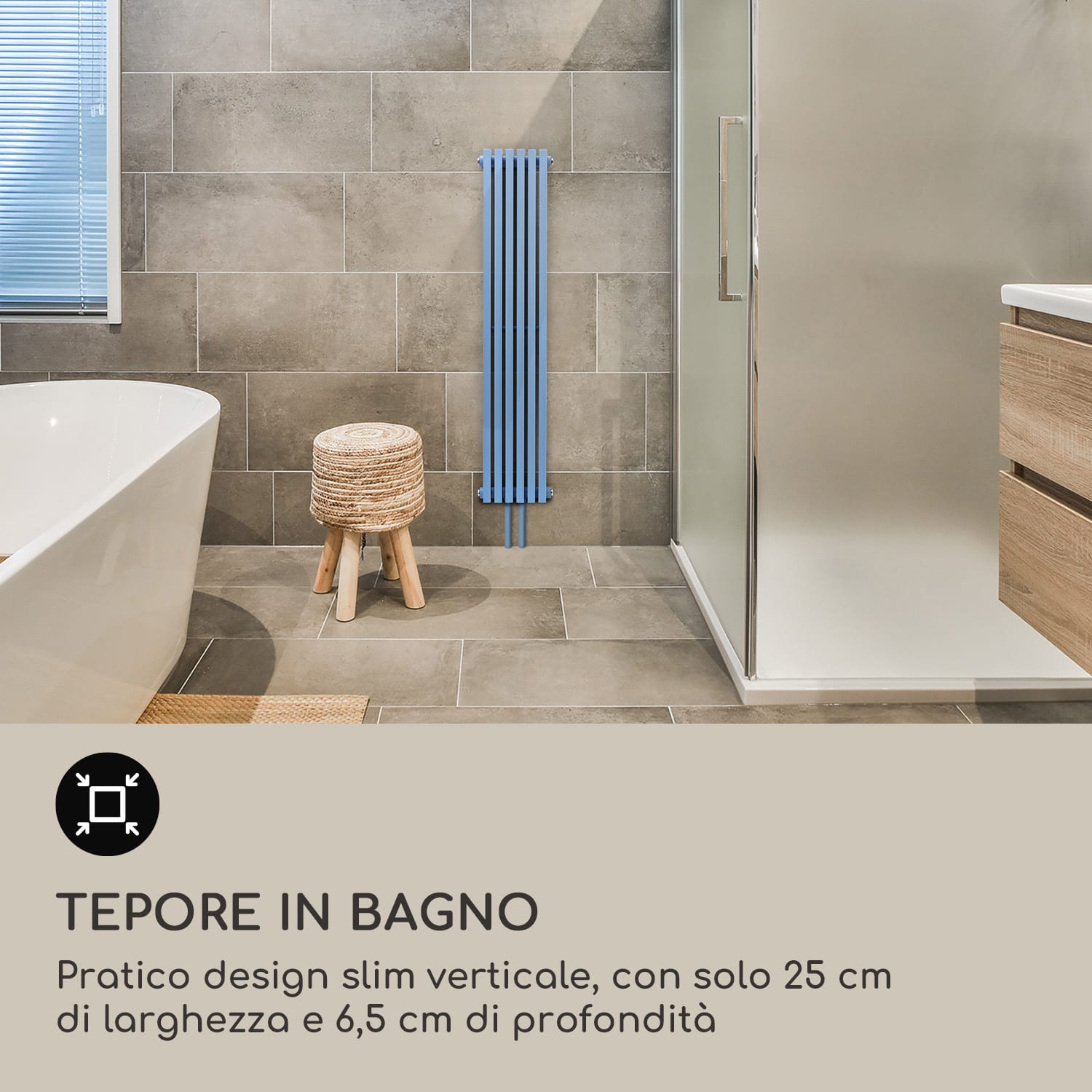 Delgado 120 x 25 - Radiatore, calorifero da bagno, 508 W, acqua calda, 1/2" 120 x 25 cm | Blu cenere