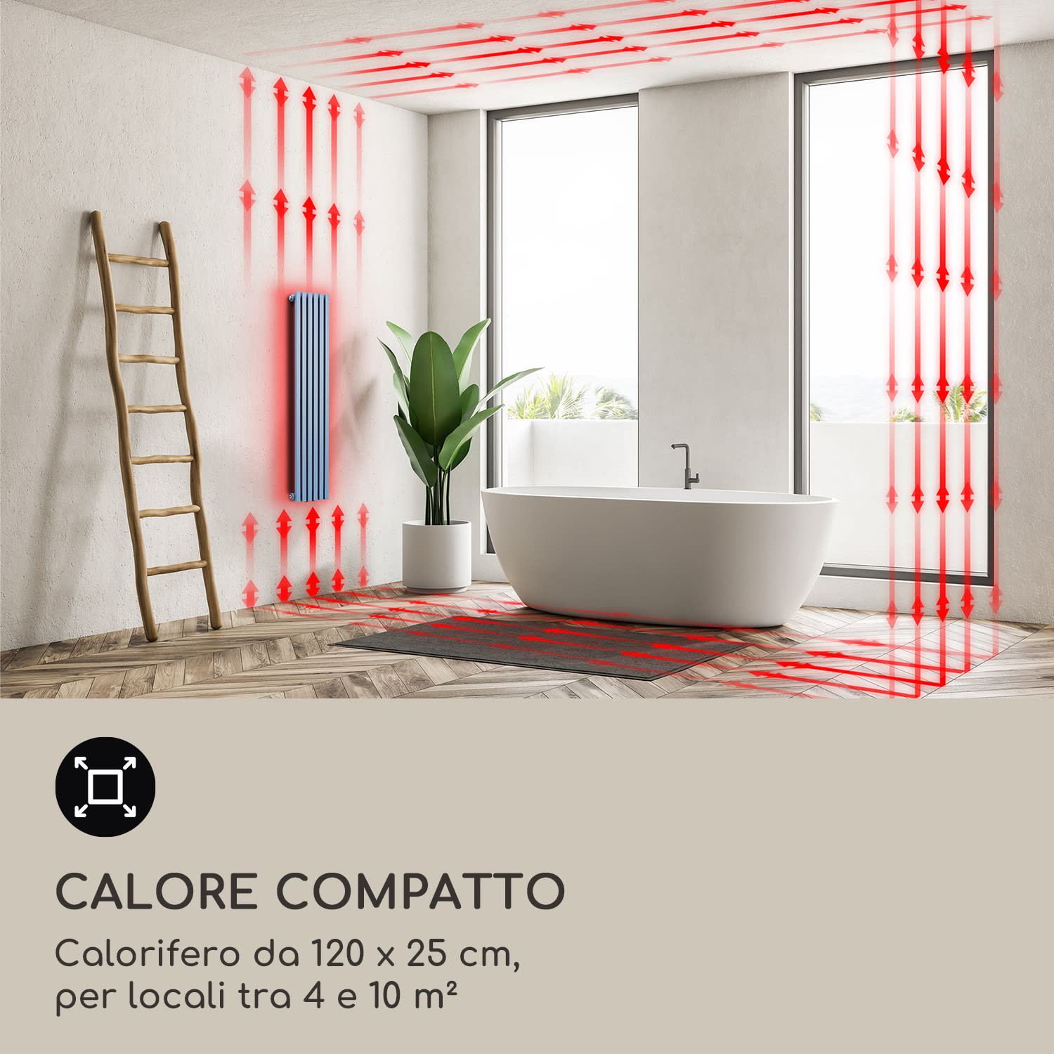 Delgado 120 x 25 - Radiatore, calorifero da bagno, 508 W, acqua calda, 1/2" 120 x 25 cm | Blu cenere