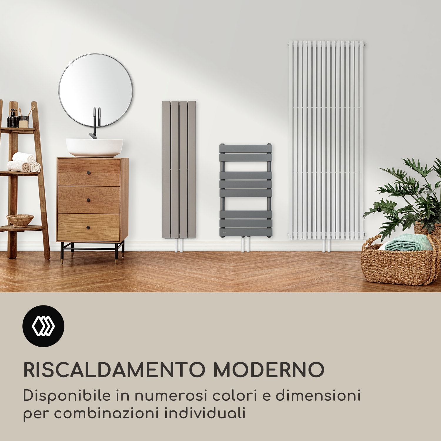 Delgado 120 x 25 - Radiatore, calorifero da bagno, 508 W, acqua calda, 1/2" 120 x 25 cm | Blu cenere